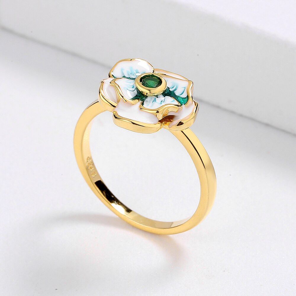 Jewelry Elegant Flower Epoxy Handmade Enamel Ring Size ONE SIZE - 4 Thumbnail