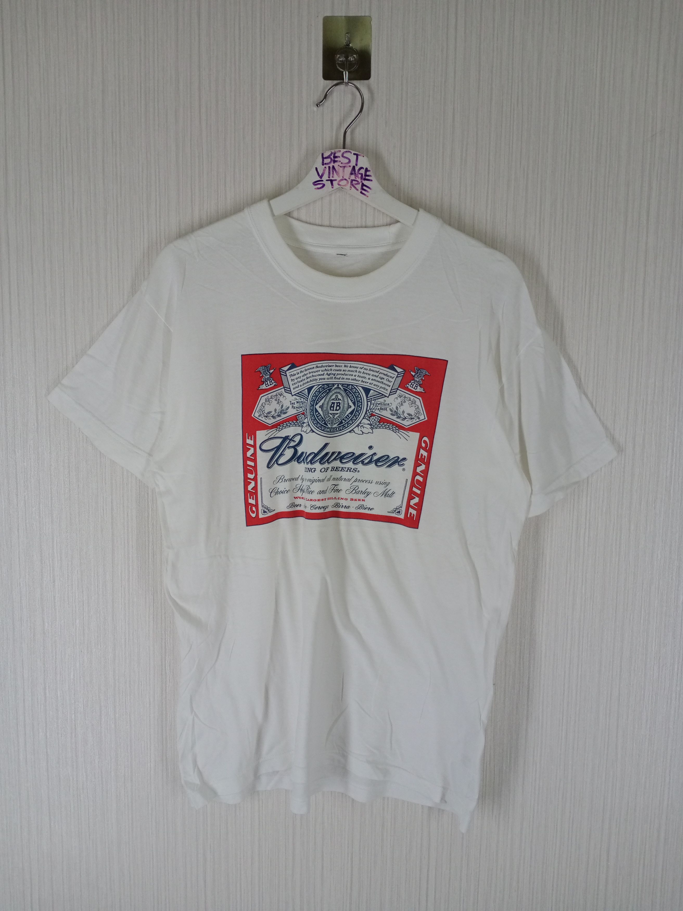 image of 90's Budweiser King Of Beer Big Logo Tshirt in White, Men's (Size Medium)