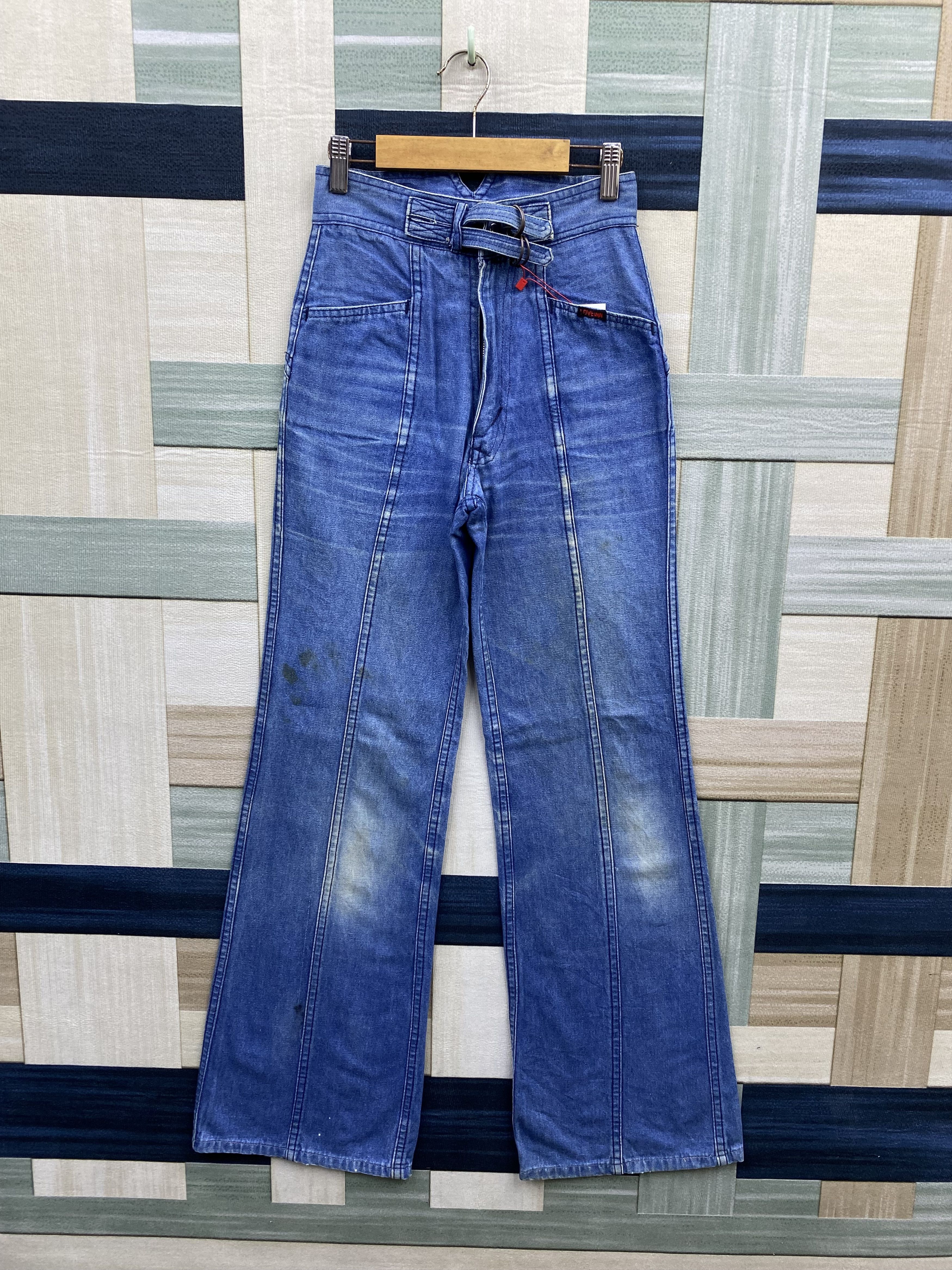 Japanese Brand Vintage 80's Love Inn Fade Blue Flare Bell Bottom Denim Jean Size 24" / US 00 / IT 34 - 1 Thumbnail