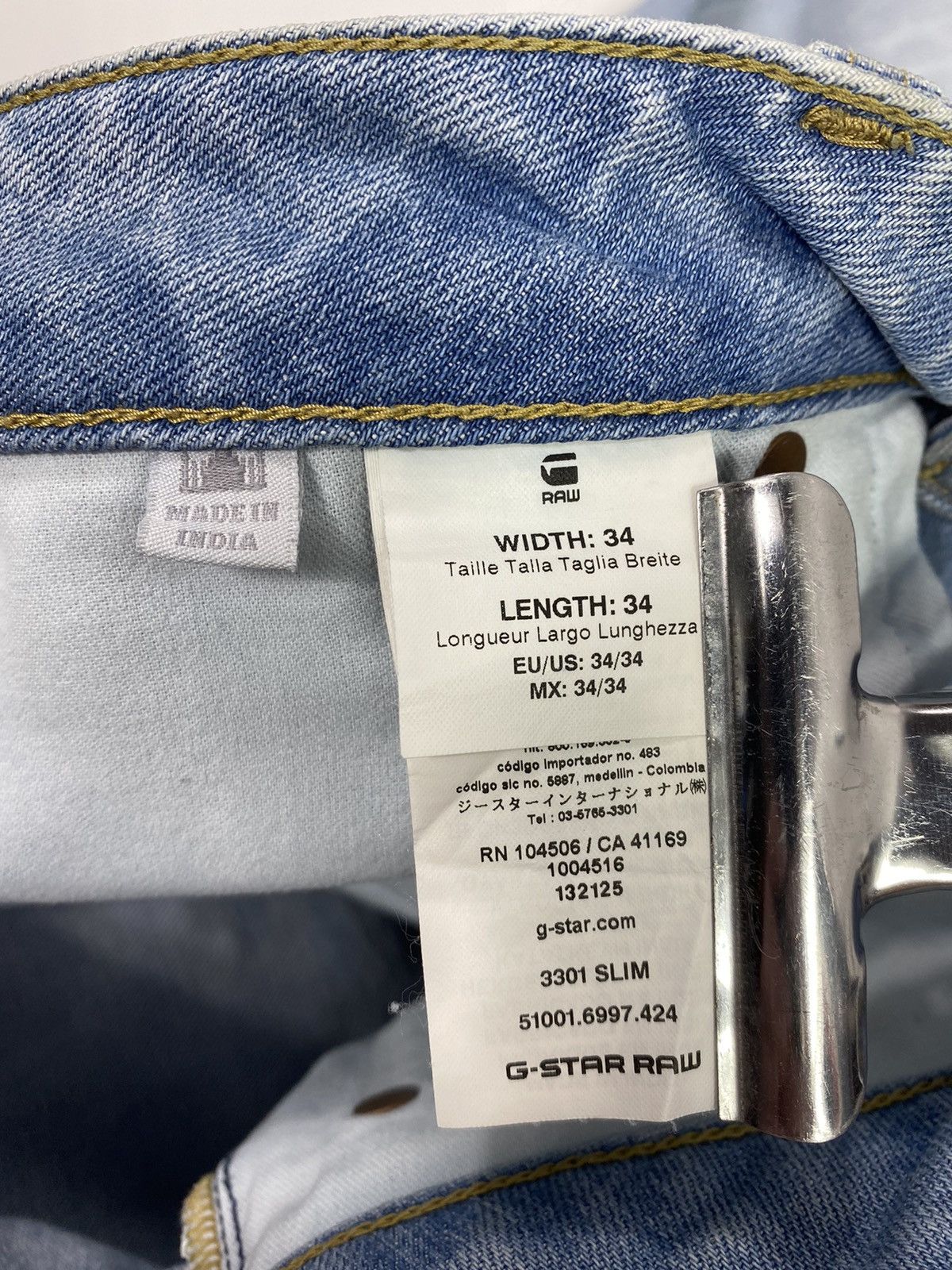 G-Star G-Star 3301 Slim Light Blue Distressed Style Denim Jeans Size US 34 / EU 50 - 12 Thumbnail