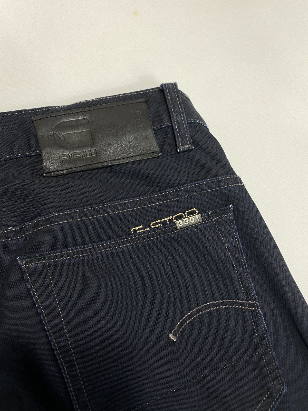 G-Star 🔥LASTDROP🔥 3301 Slim Waxed Navy Blue Denim Jeans Pants Size US 32 / EU 48 - 11 Thumbnail