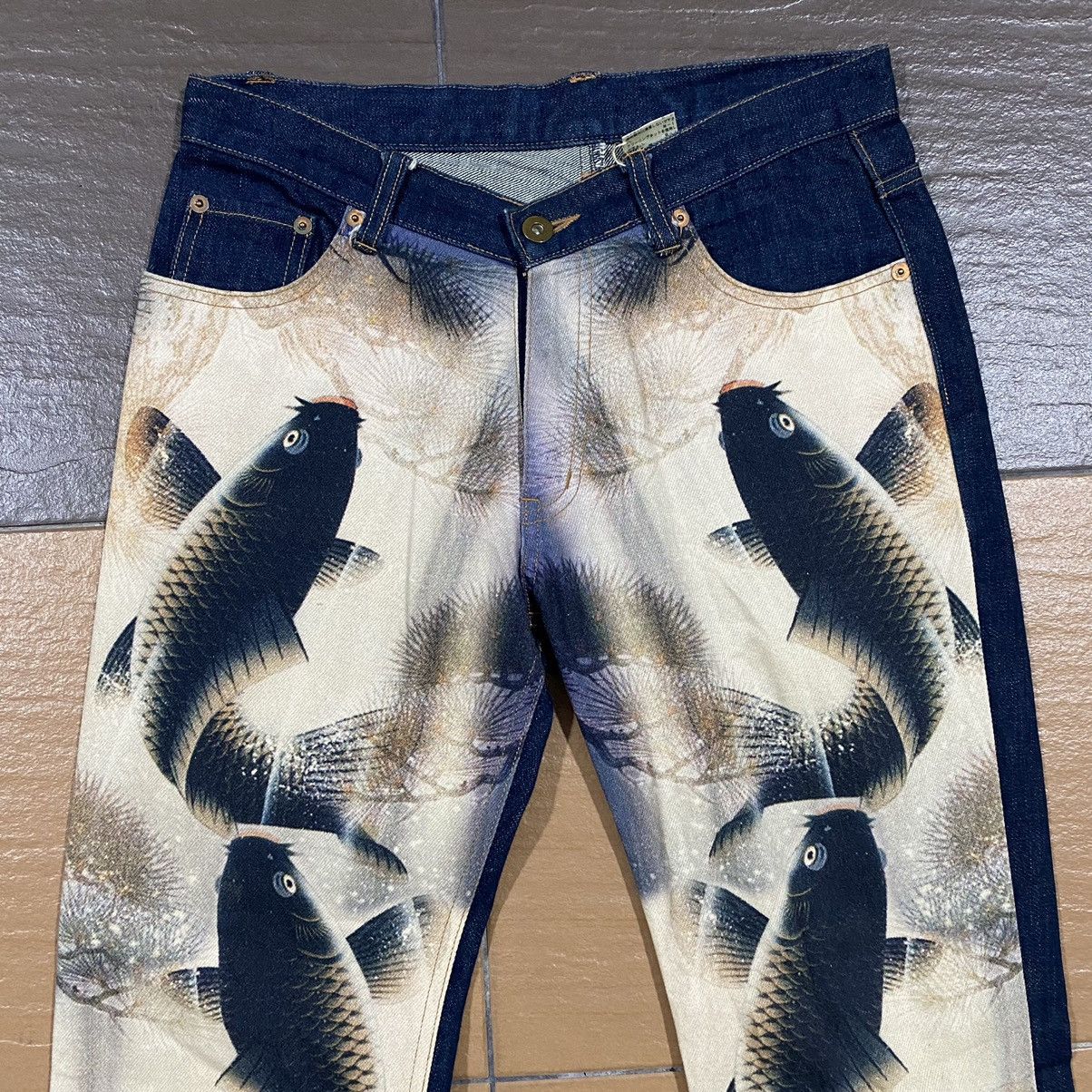 Japanese Brand Japanese Brand CASSOPI Denim Fish Koi Printed Full Print Size US 28 / EU 44 - 4 Thumbnail