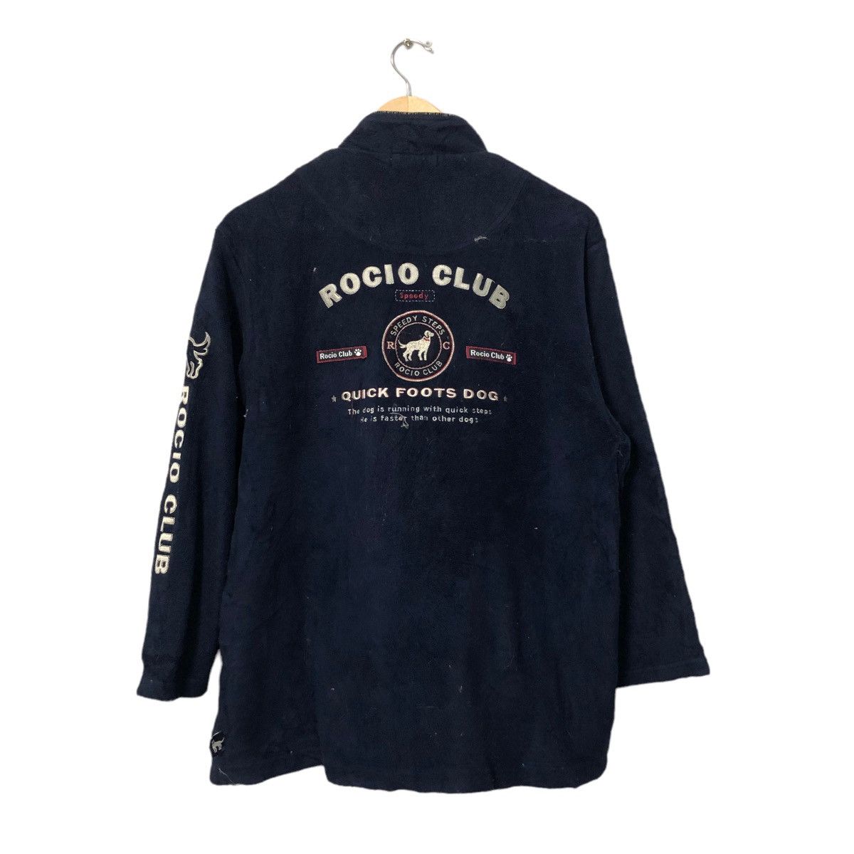 image of Archival Clothing x Vintage Rocio Club Embroidery Big Logo Zip Up Fleece Jacket in Blue (Size Large