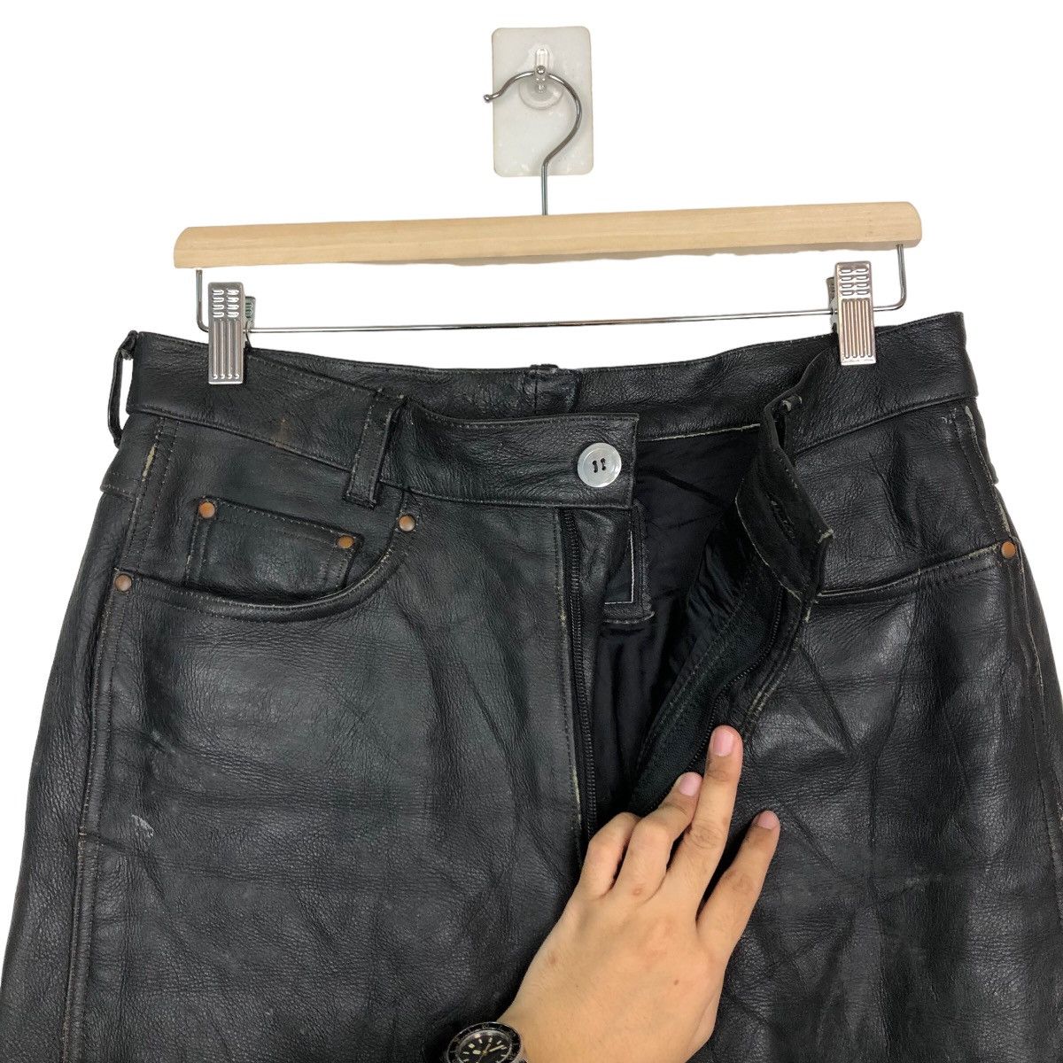 Genuine Leather VINTAGE GENUINE LEATHER TROUSERS SPIRIT OF MOTORCYCLE RACING Size US 30 / EU 46 - 9 Thumbnail