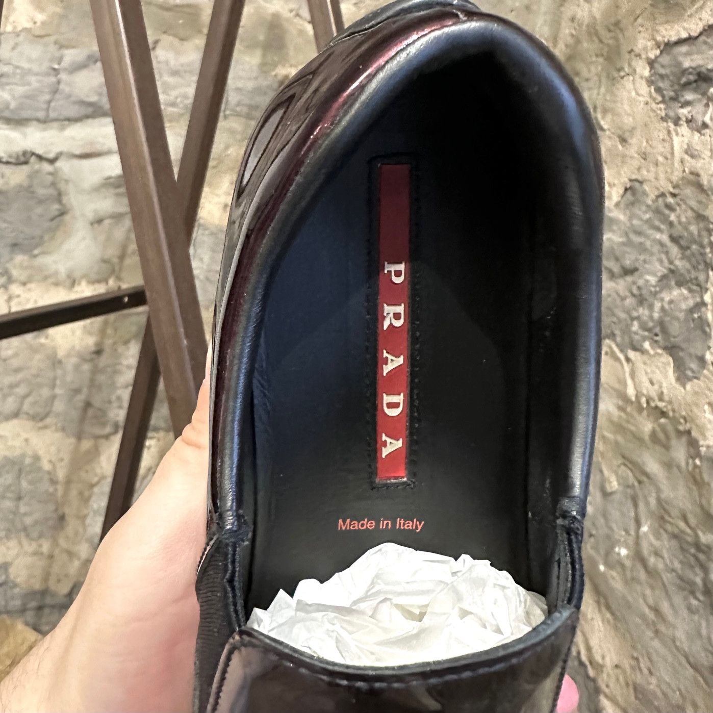 Prada Prada Linea Rossa Burgundy Ombré Patent Slip-on Sneakers Size US 7 / EU 40 - 8 Thumbnail