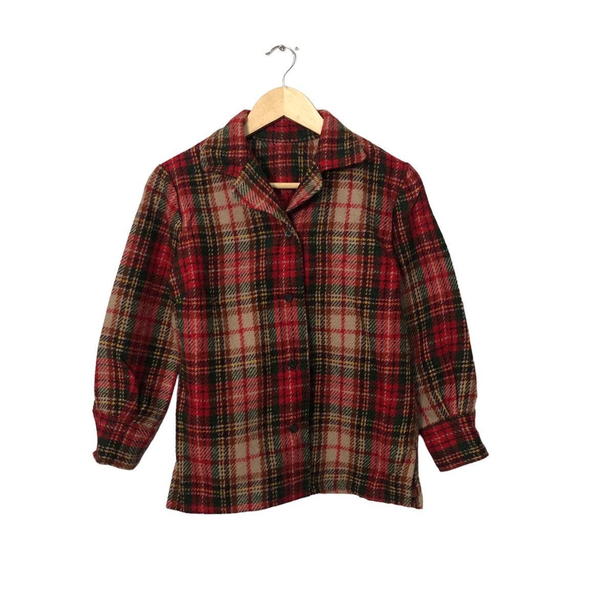 image of Vintage Unbranded Button Ups Plaid Wool Jacket in Red, Women's (Size Small)