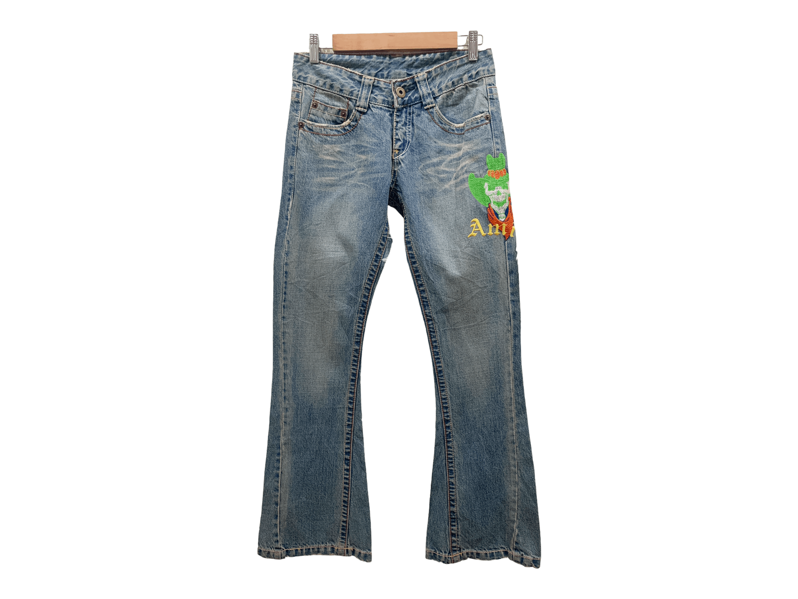 image of Distressed Denim x Rockers Amiki Jeans Flare Jeans Japanese Bootcut Jeans in Blue, Men's (Size 29)