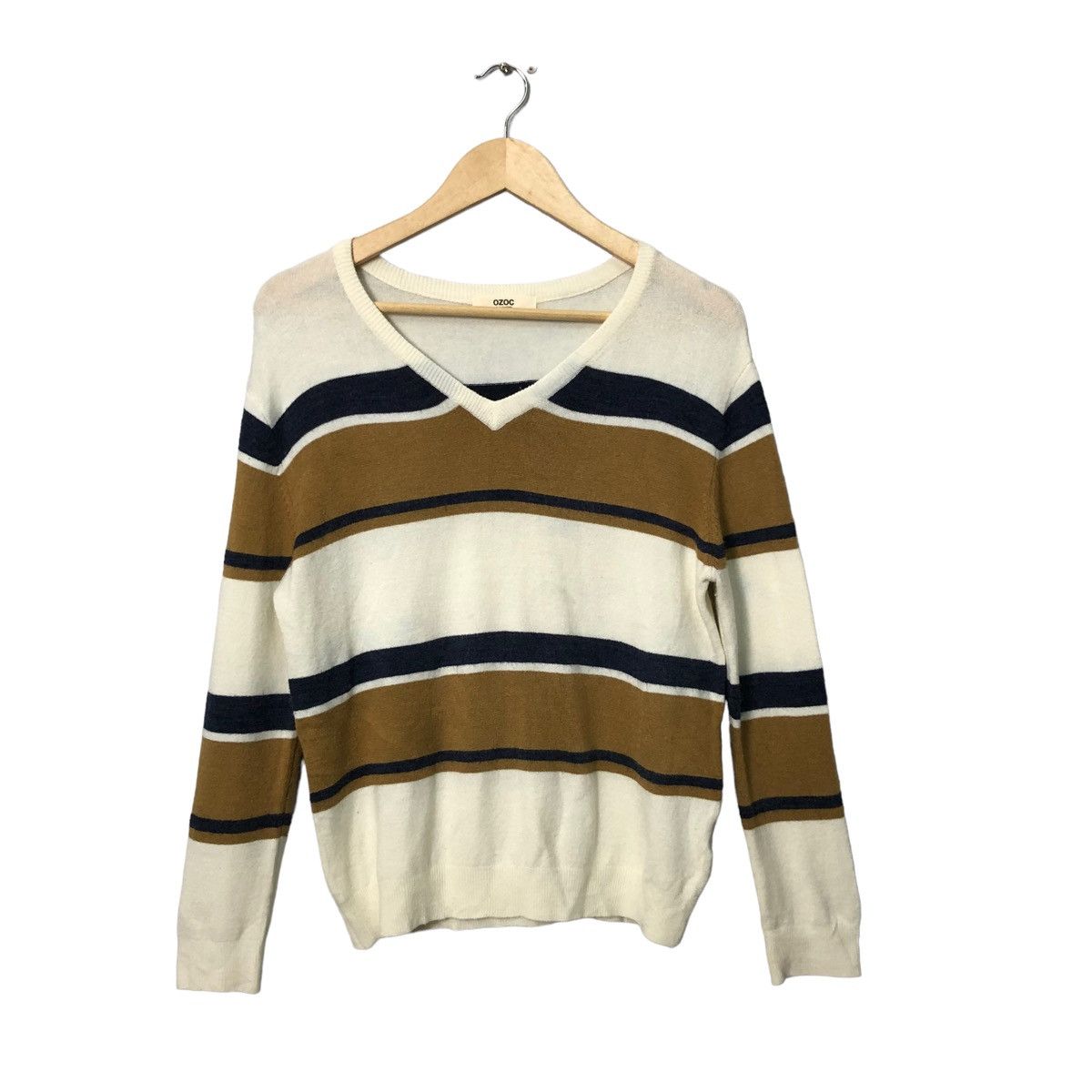 Aran Isles Knitwear Vintage Ozoc V Neck Striped Knitwear Sweater Jumper Size S / US 4 / IT 40 - 1 Thumbnail