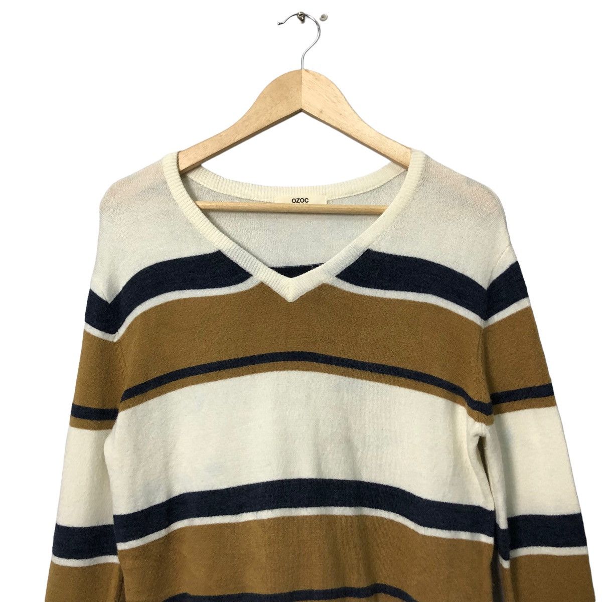Aran Isles Knitwear Vintage Ozoc V Neck Striped Knitwear Sweater Jumper Size S / US 4 / IT 40 - 4 Thumbnail