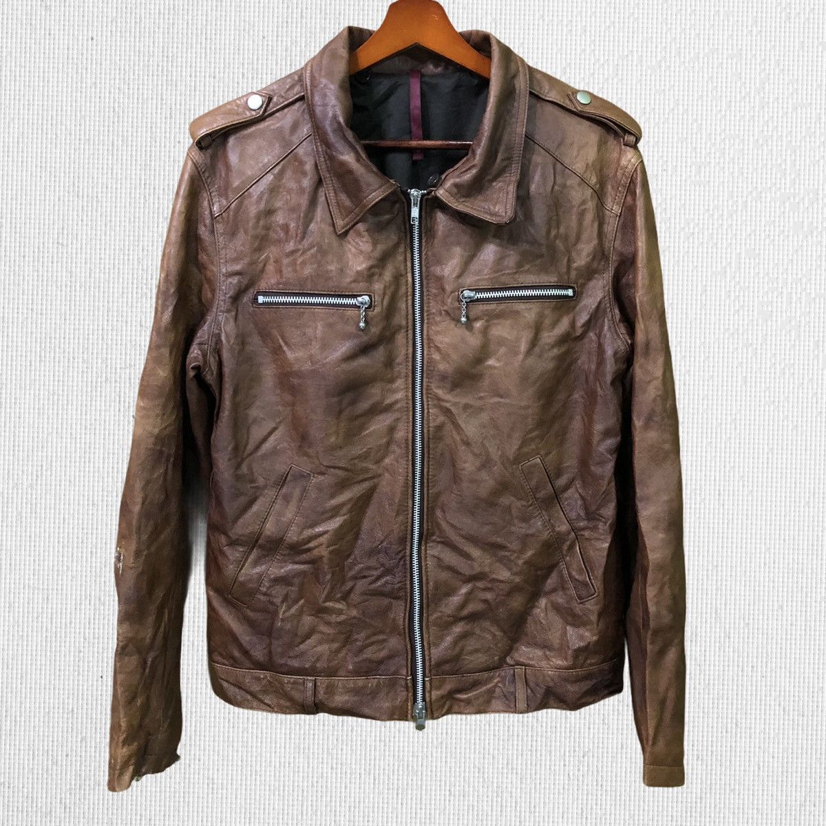Japanese Brand × Vintage Vintage Distressed Leather Jacket Size US S / EU 44-46 / 1 - 1 Thumbnail