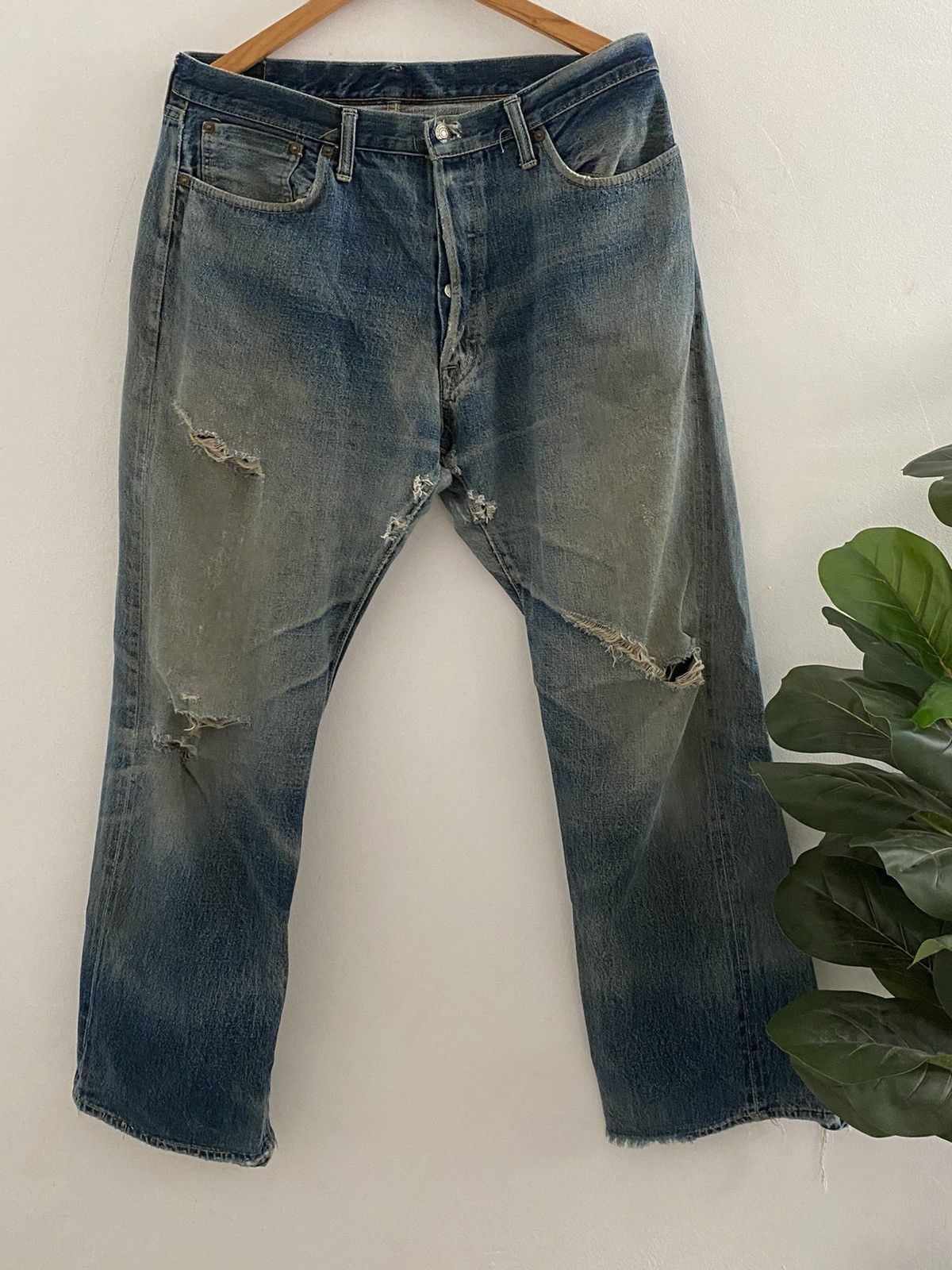 Denime Vintage Denime Ripped Selvedge jeans rare design Size US 34 / EU 50 - 14 Thumbnail