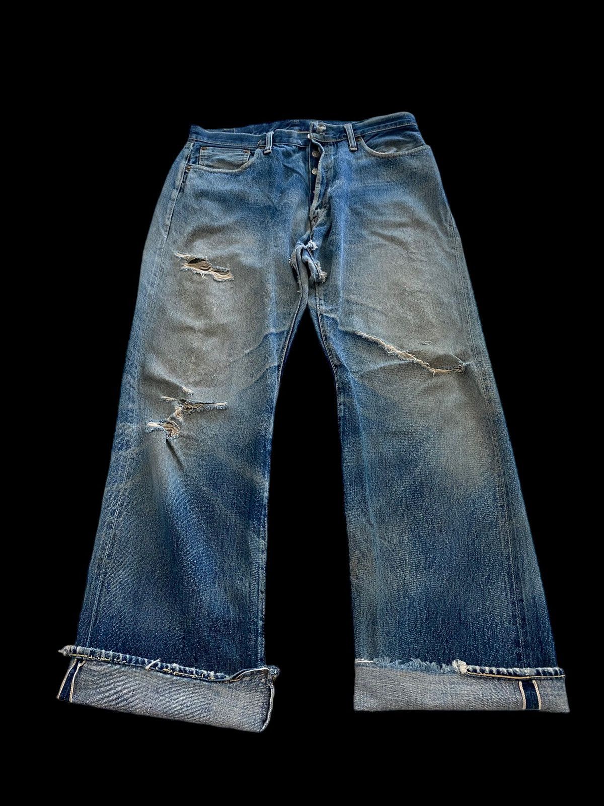 Denime Vintage Denime Ripped Selvedge jeans rare design Size US 34 / EU 50 - 3 Thumbnail