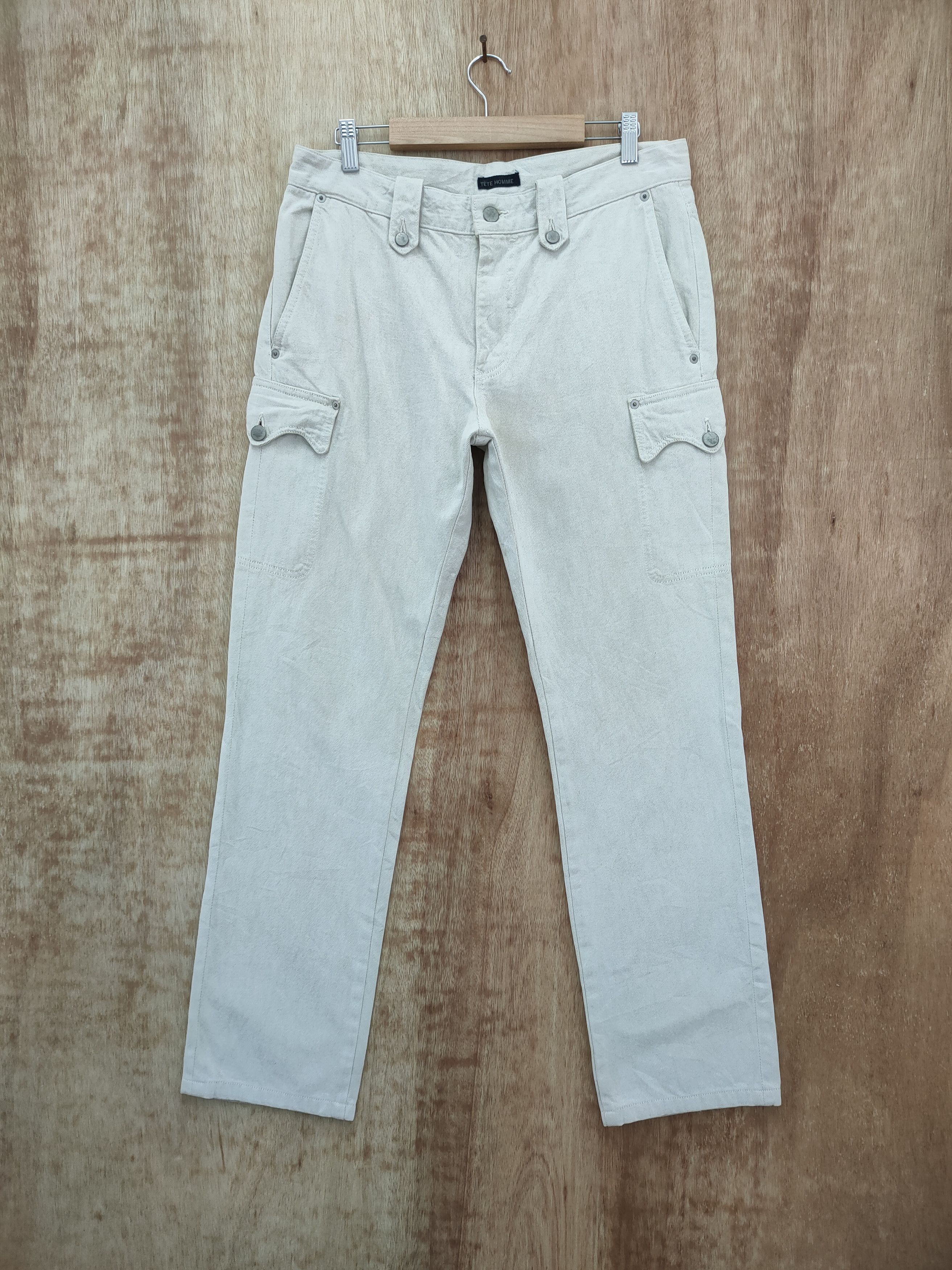 Issey Miyake × Tete Homme VINTAGE TETE HOMME FADED WHITE CARGO PANTS Size US 33 - 1 Thumbnail