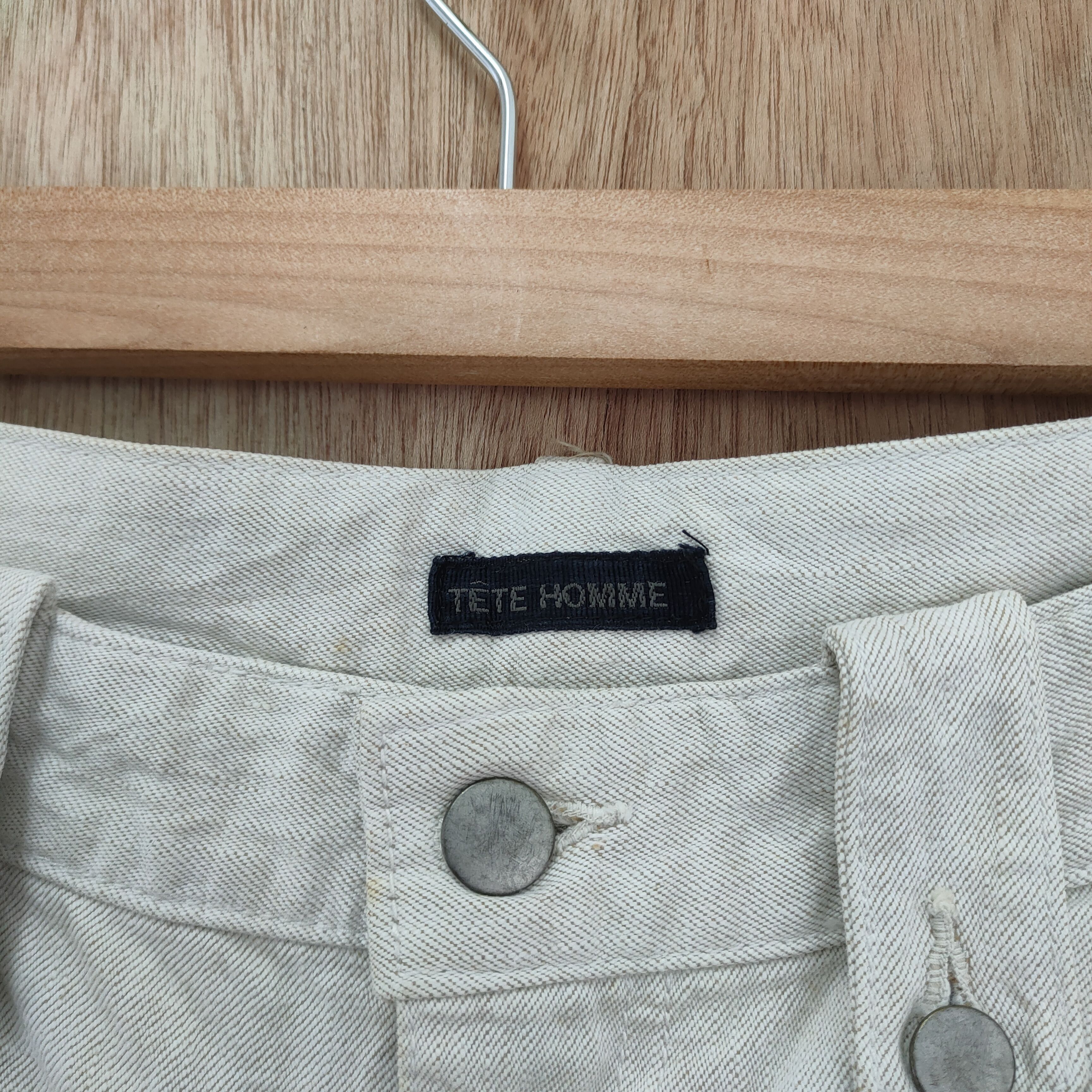 Issey Miyake × Tete Homme VINTAGE TETE HOMME FADED WHITE CARGO PANTS Size US 33 - 2 Thumbnail