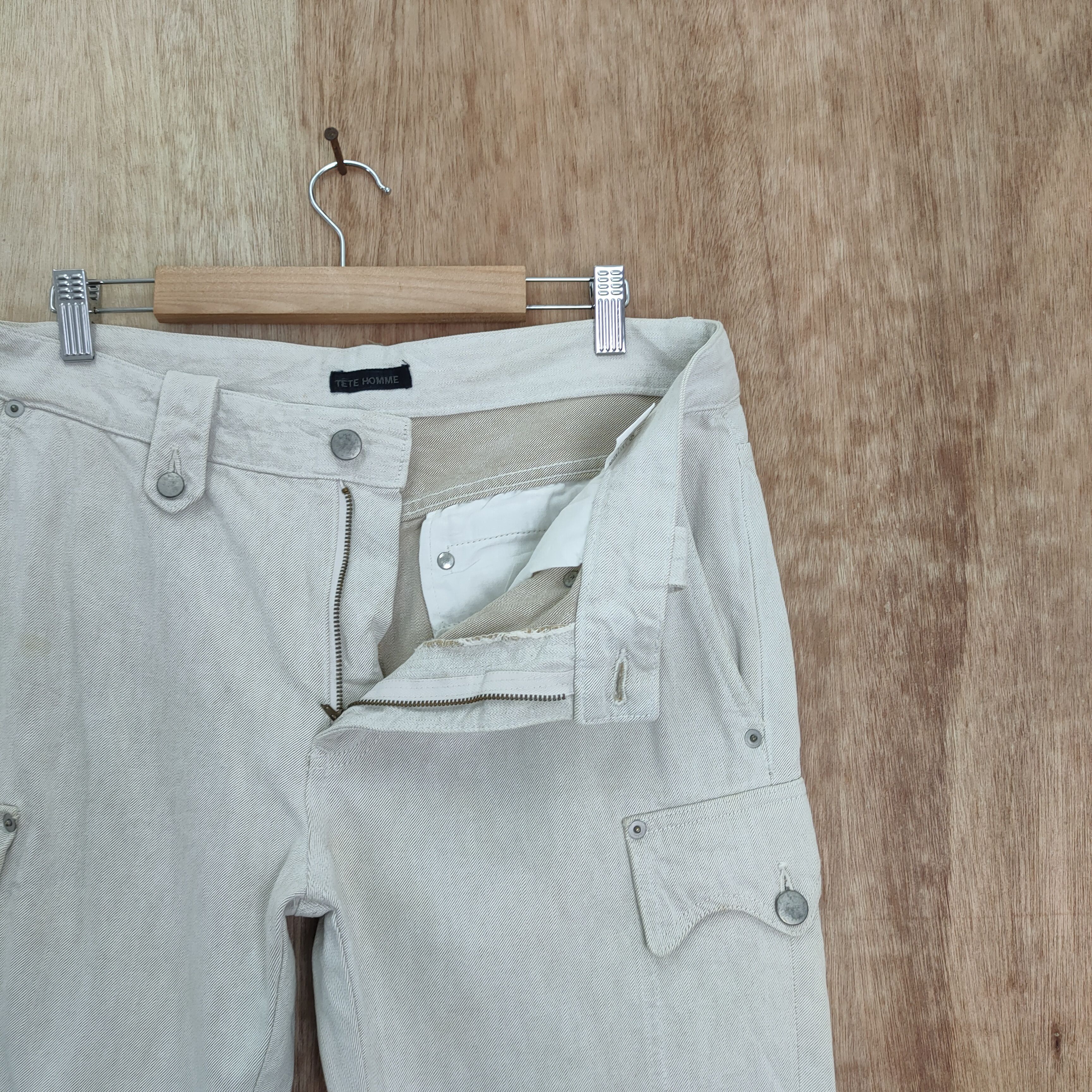 Issey Miyake × Tete Homme VINTAGE TETE HOMME FADED WHITE CARGO PANTS Size US 33 - 7 Thumbnail