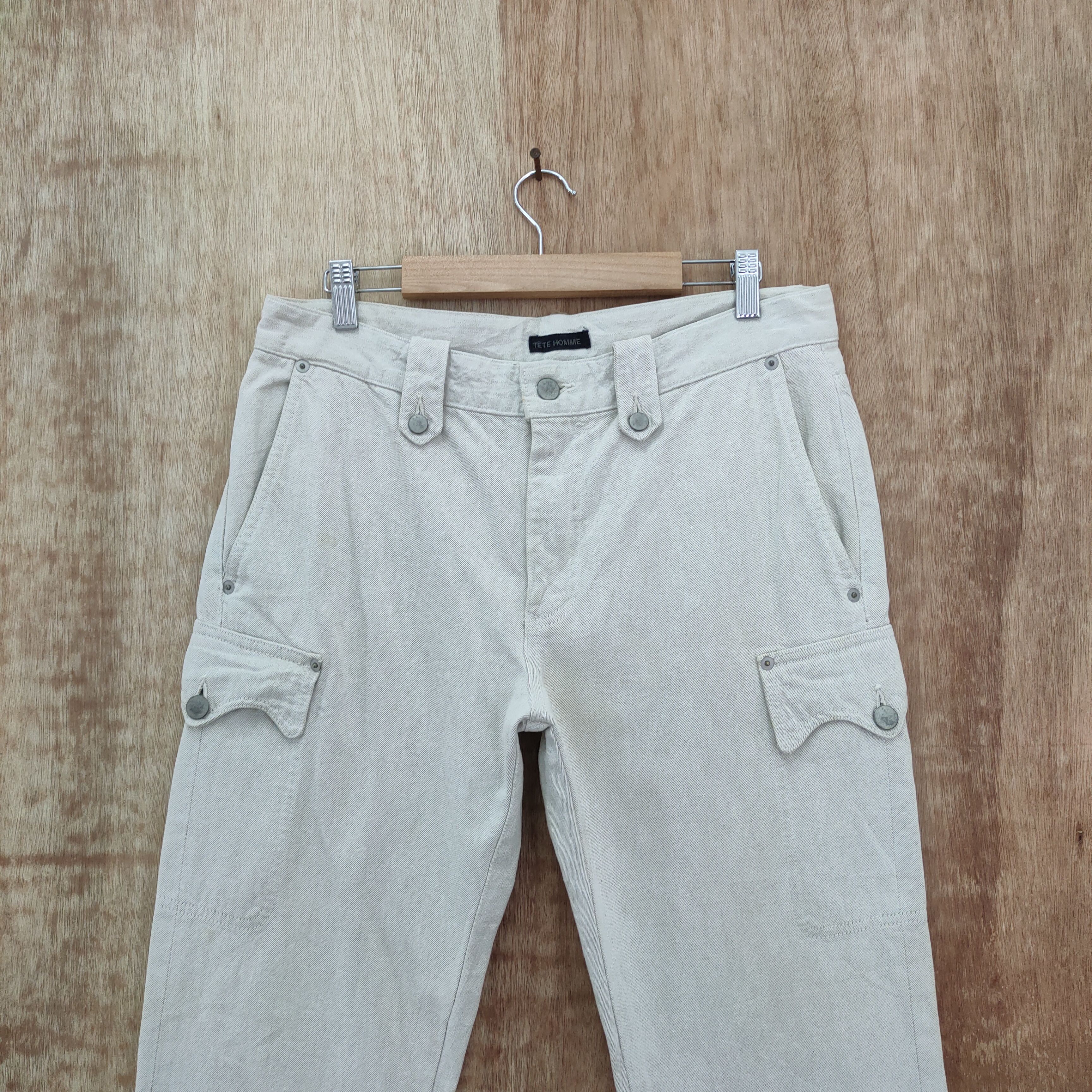 Issey Miyake × Tete Homme VINTAGE TETE HOMME FADED WHITE CARGO PANTS Size US 33 - 3 Thumbnail