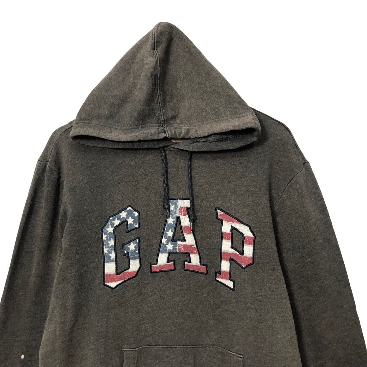 Vintage Gap Spell Out Big Logo Faded Black Hoodie Sweatshirt