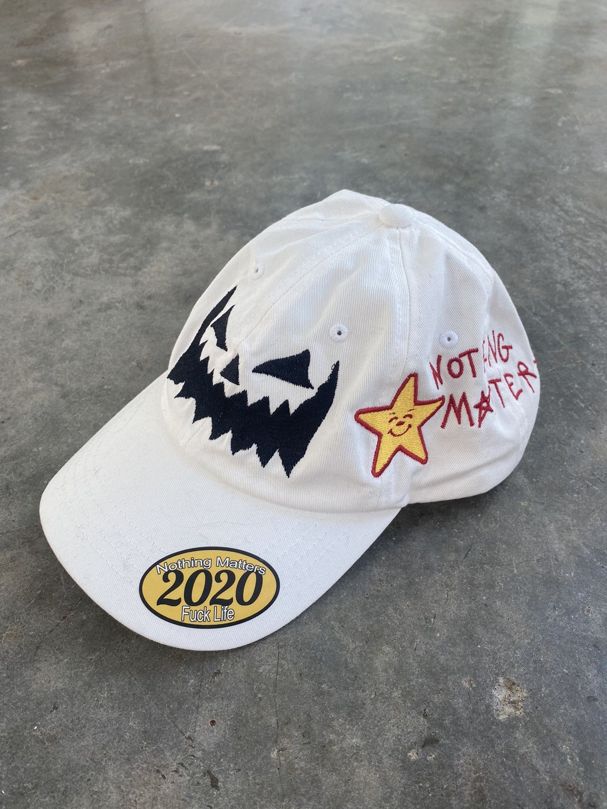 image of Asspizza Nothing Matters Fuck Life Dad Hat 730 Tour in White, Men's