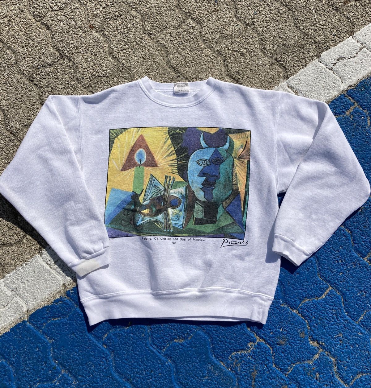 image of Made In USA x Picasso Vintage Picasso Bust Minotaur Crewneck Sweatshirt 90's Thick in White (Size S