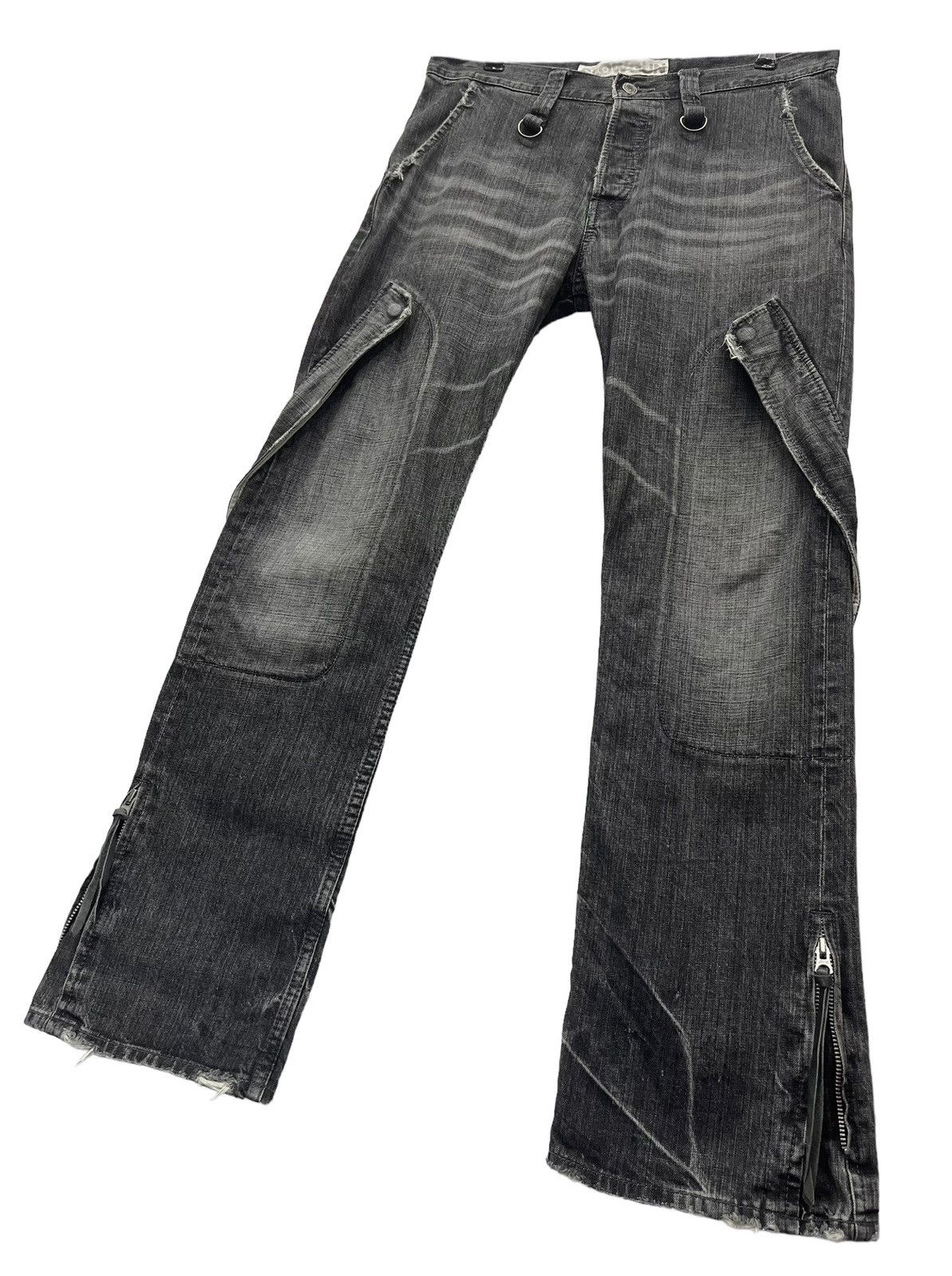 Japanese Brand × Vintage 🔫 Vintage SLOW GUN JAPAN Zipper Leg Flare Distressed Black Size US 32 / EU 48 - 3 Thumbnail