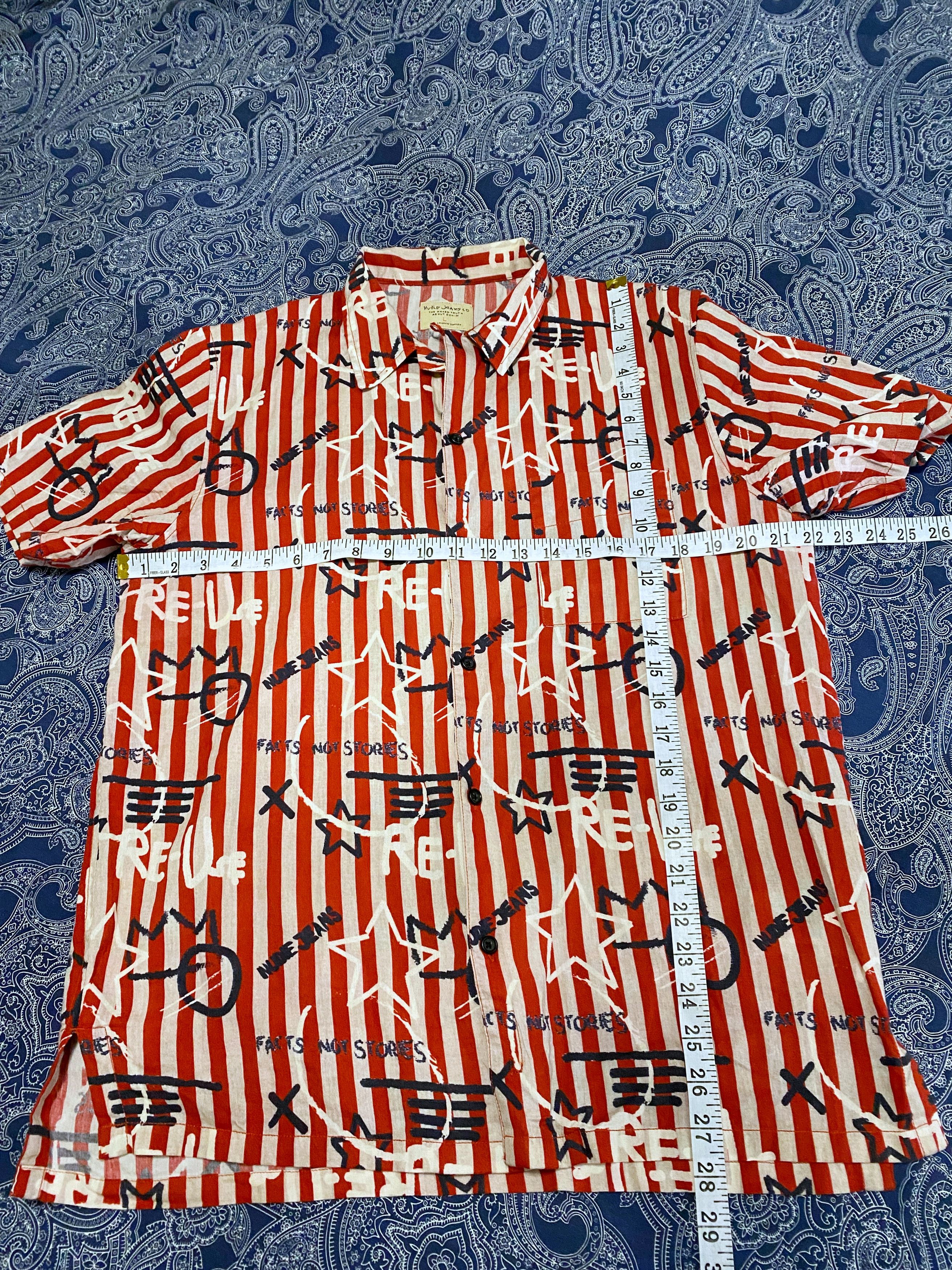 Nudie Jeans Nudie Jeans CO Brandon Graffiti Stripe SS shirt size L Size US L / EU 52-54 / 3 - 9 Thumbnail