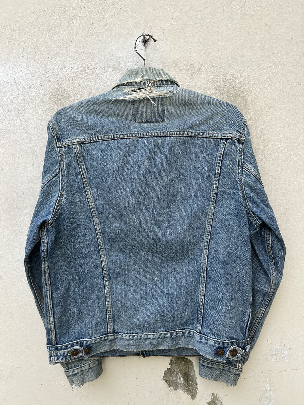 image of Levis x Vintage Trashed! VTG 1997 Levi’S Fade Distress Denim Trucker Jacket, Men's (Size Large)