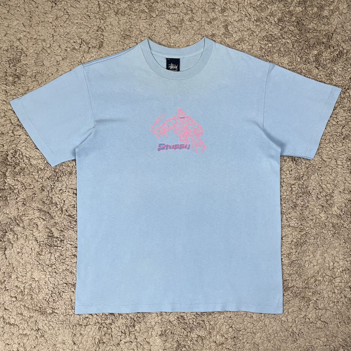 image of Stussy Ripoff Gundam T-Shirt in Blue, Men's (Size Medium)