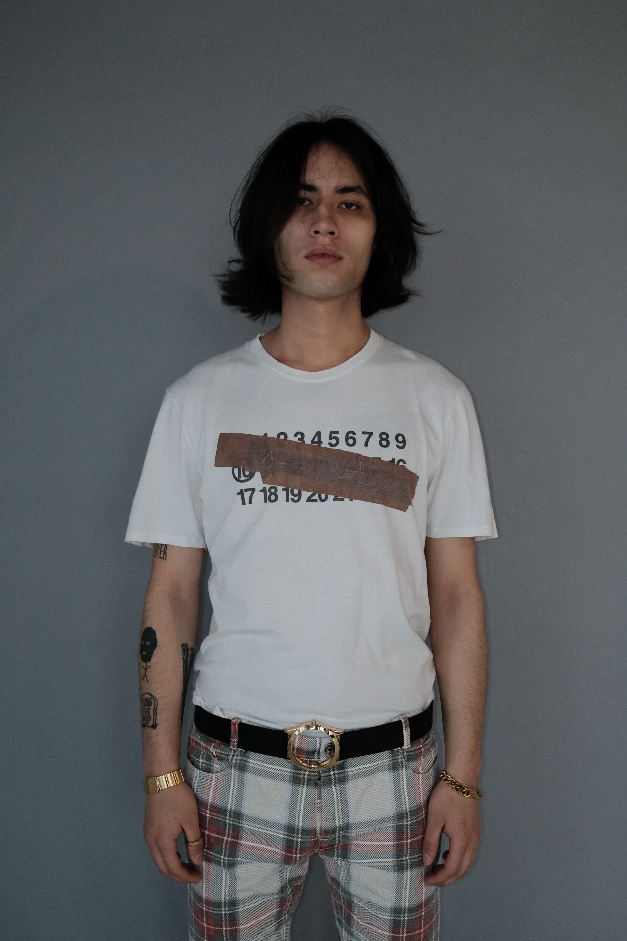 Vintage Maison Margiela FW2006 Numbers Logo Brown Tape T-Shirt