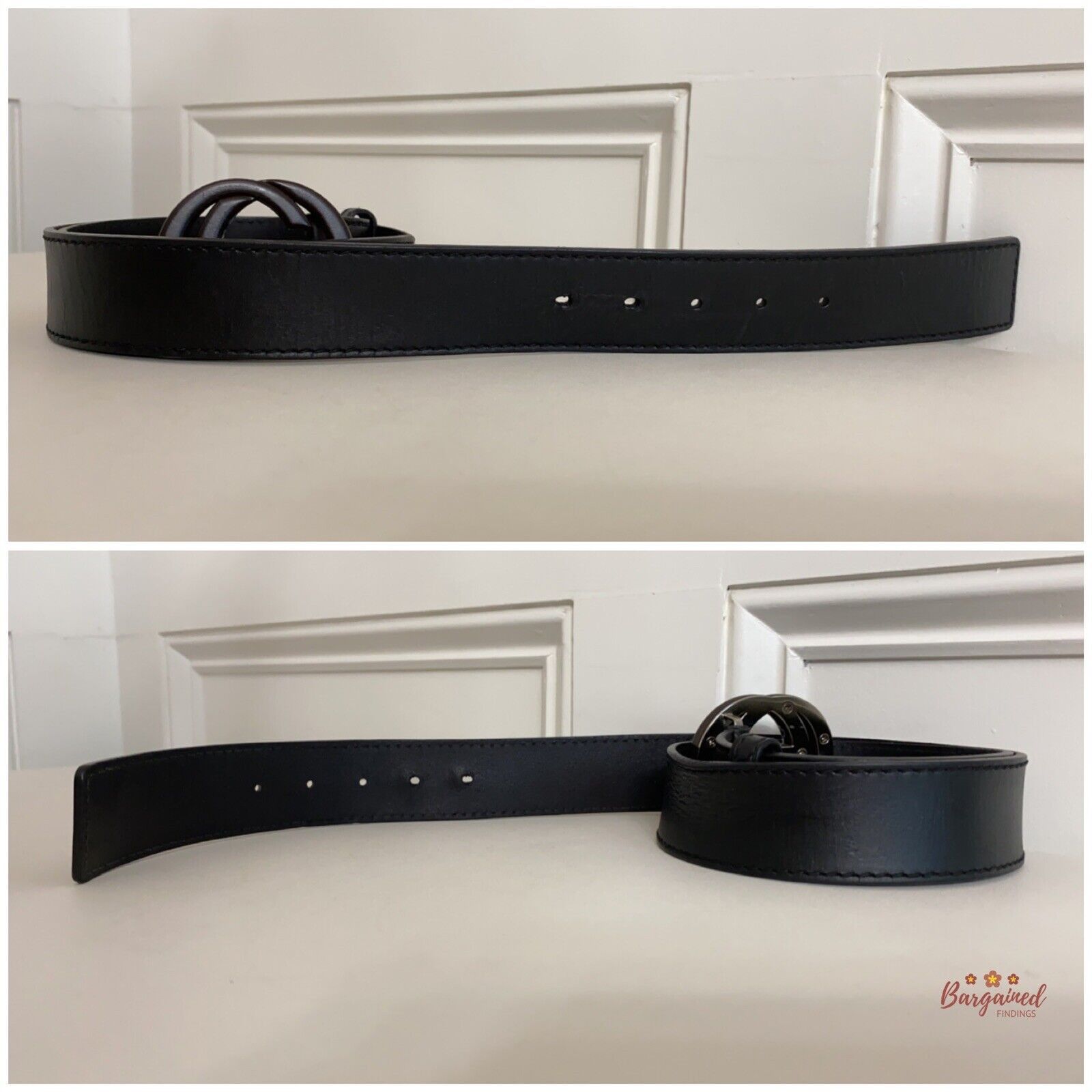 Gucci Gucci Black Leather Brown Bamboo Interlocking G Buckle Belt Size 34 - 10 Thumbnail