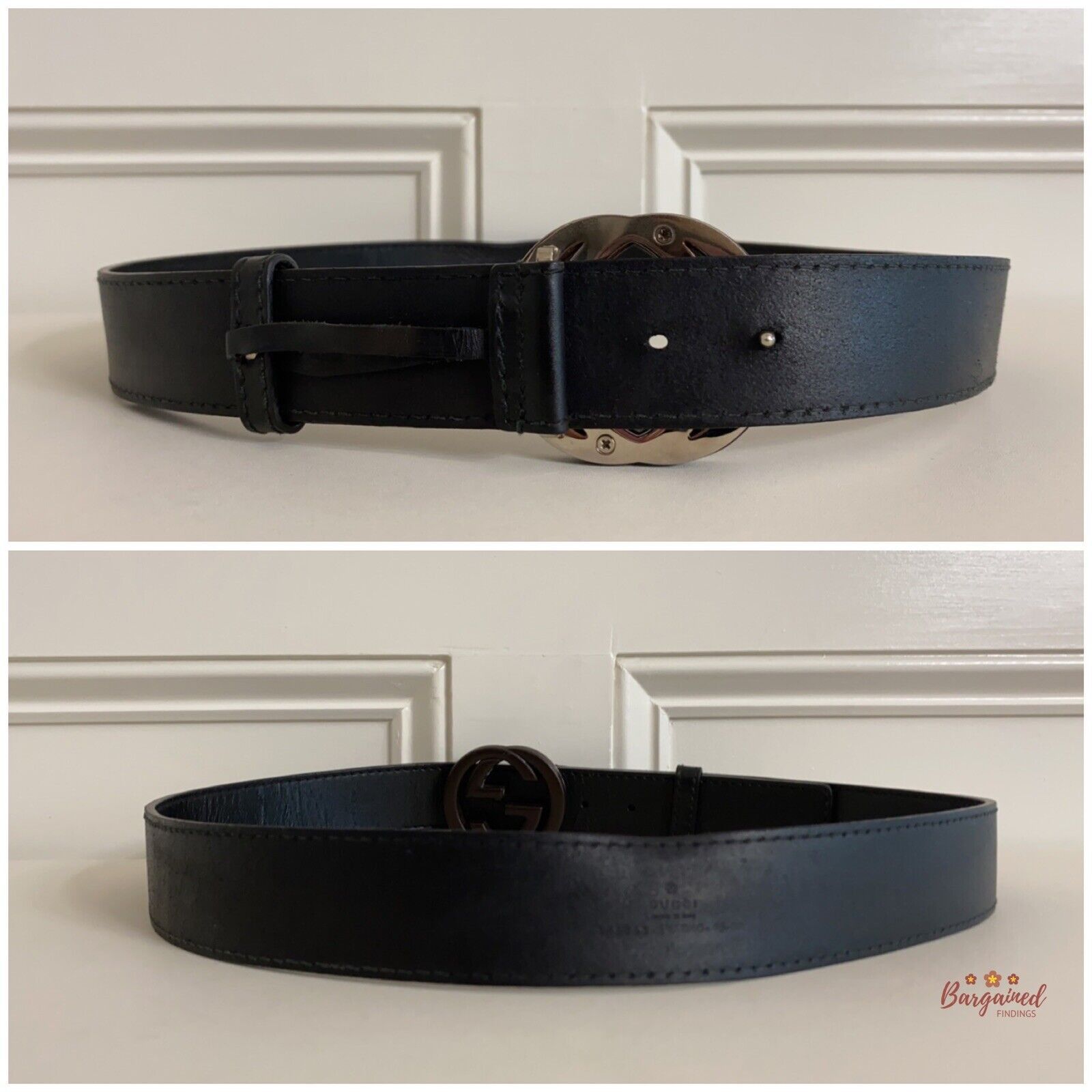 Gucci Gucci Black Leather Brown Bamboo Interlocking G Buckle Belt Size 34 - 5 Thumbnail