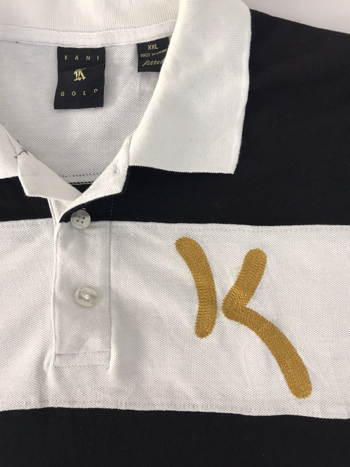 Karl Kani Karl Kani Gold Striped Colour Block White Black Polo Tee Size US XXL / EU 58 / 5 - 4 Thumbnail