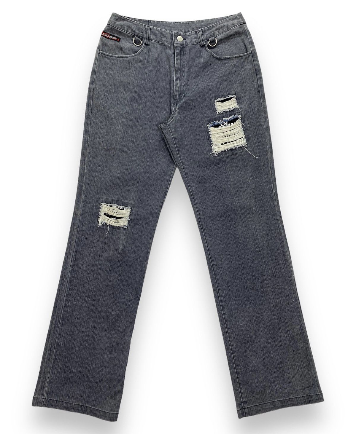 Slash Number Distressed Patchwork Jeans