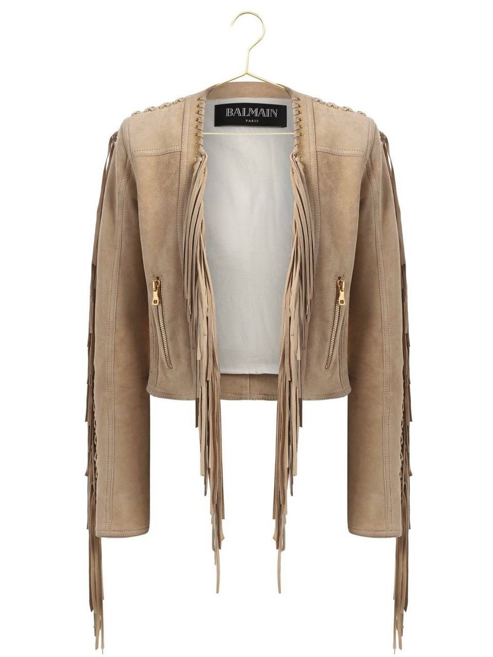 image of Grail! Balmain Knotted Fringed Suede Beige Leather Jacket, Men's (Size Small)