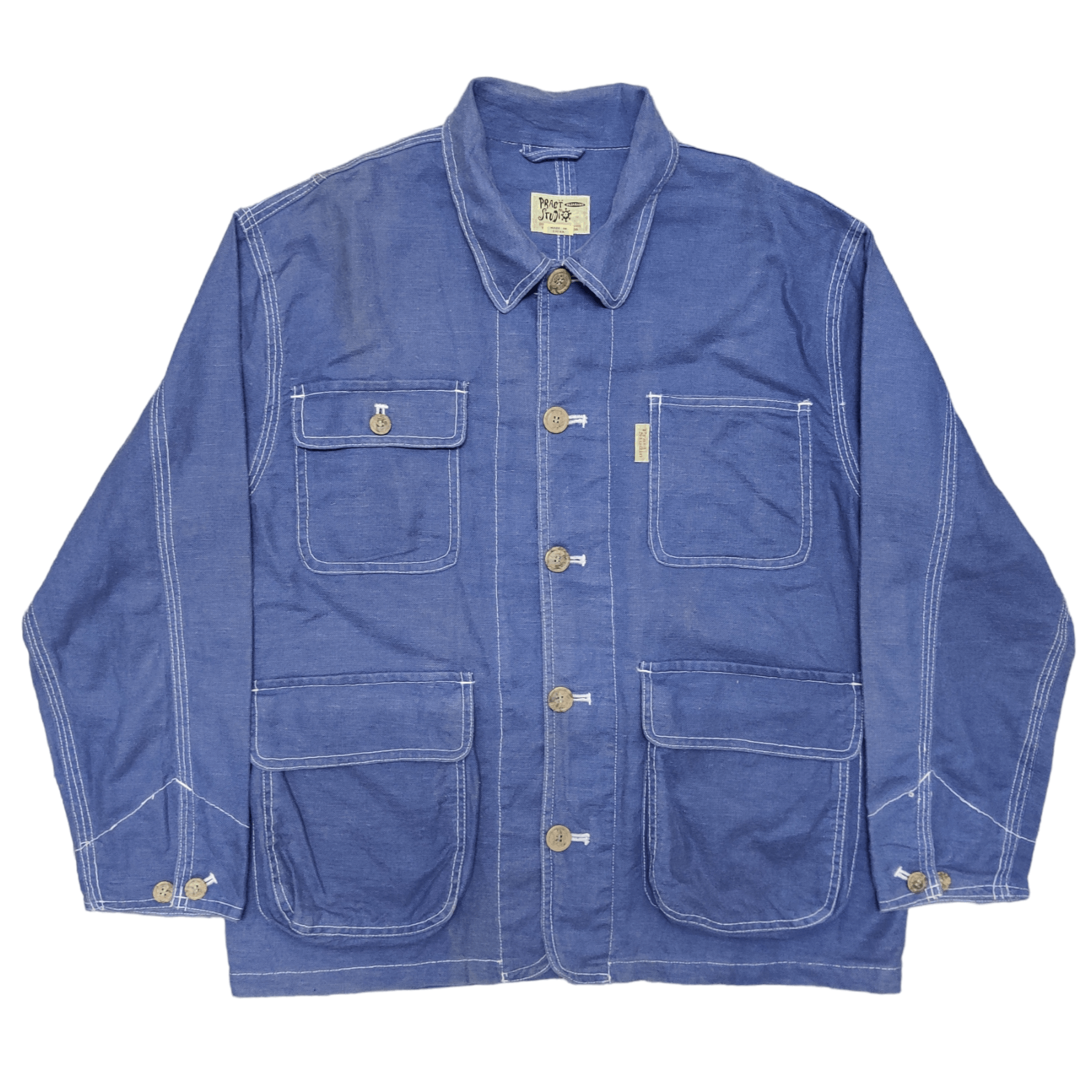 image of Indigo x Vintage Japanese Pract Studio Cargo Jacket in Blue, Men's (Size Medium)