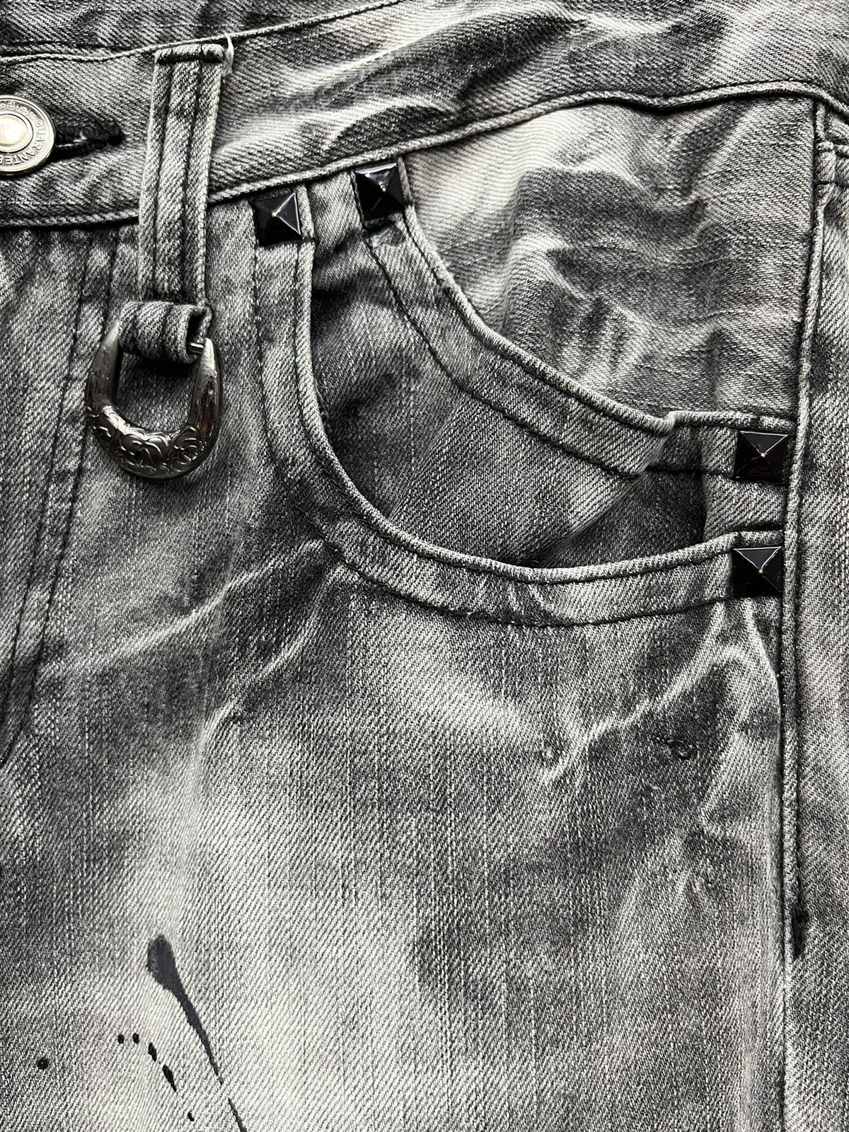 Japanese Brand × Tribal Streetwear Punk Acid Wash Splash Skull Heart Tribal Embroidered FLARE💥 Size US 30 / EU 46 - 15 Thumbnail