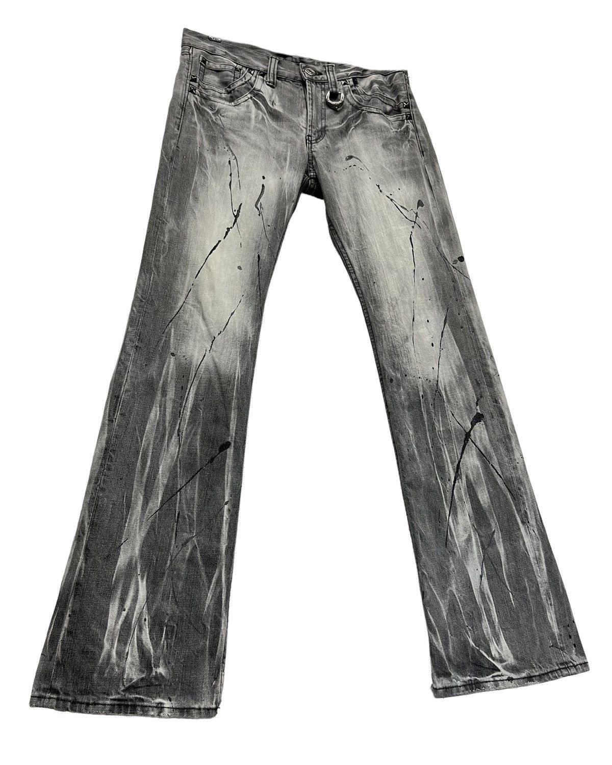 Japanese Brand × Tribal Streetwear Punk Acid Wash Splash Skull Heart Tribal Embroidered FLARE💥 Size US 30 / EU 46 - 2 Thumbnail