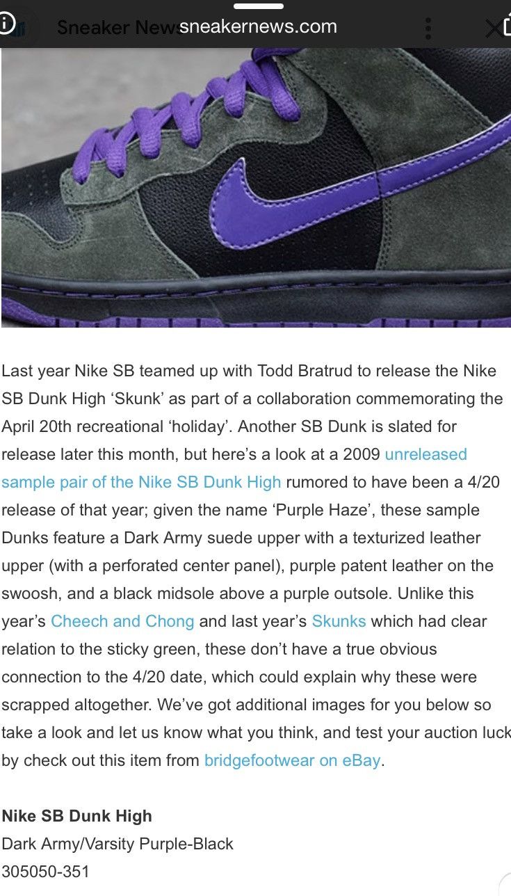 Nike Nike Sb Dunk Purple Haze 420 SAMPLE PROMO UNRELEASED US9 Size US 9 / EU 42 - 3 Thumbnail