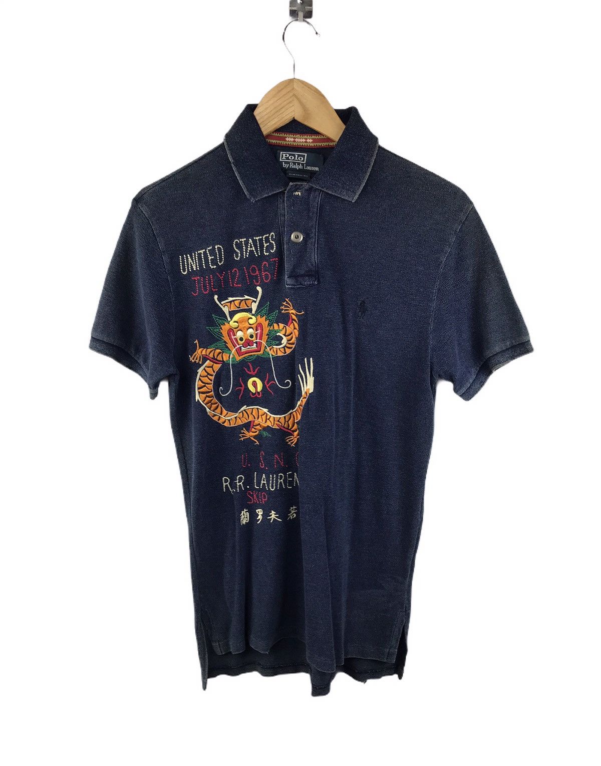 image of Polo Ralph Lauren U.s.n.c Ralph Laurent Dragon Embroidery Indigo Blue Polo, Men's (Size Small)