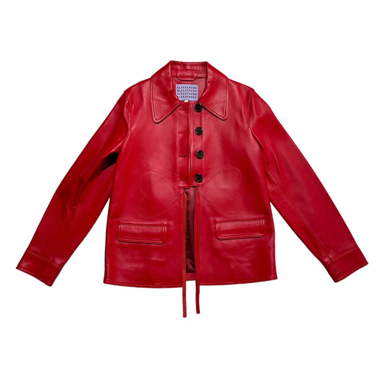 image of Alexa Chung Heart Patterned Leather Jacket in Red, Women's (Size Medium)