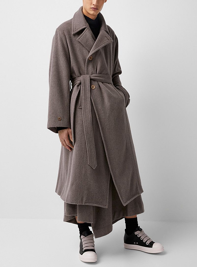 image of Aw22 Julius "erebus" Long Angora Wool Cashmere Coat 3 in Light Oak, Men's (Size Large)