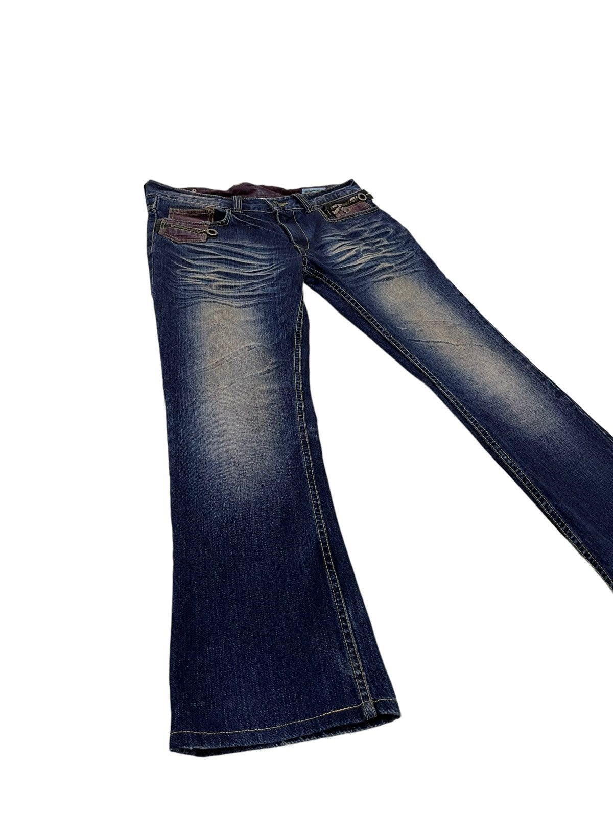 Japanese Brand Flare Jeans Semantic Design Acid Wash Clawmark Boot Cut 4🟦8 Size US 34 / EU 50 - 12 Thumbnail
