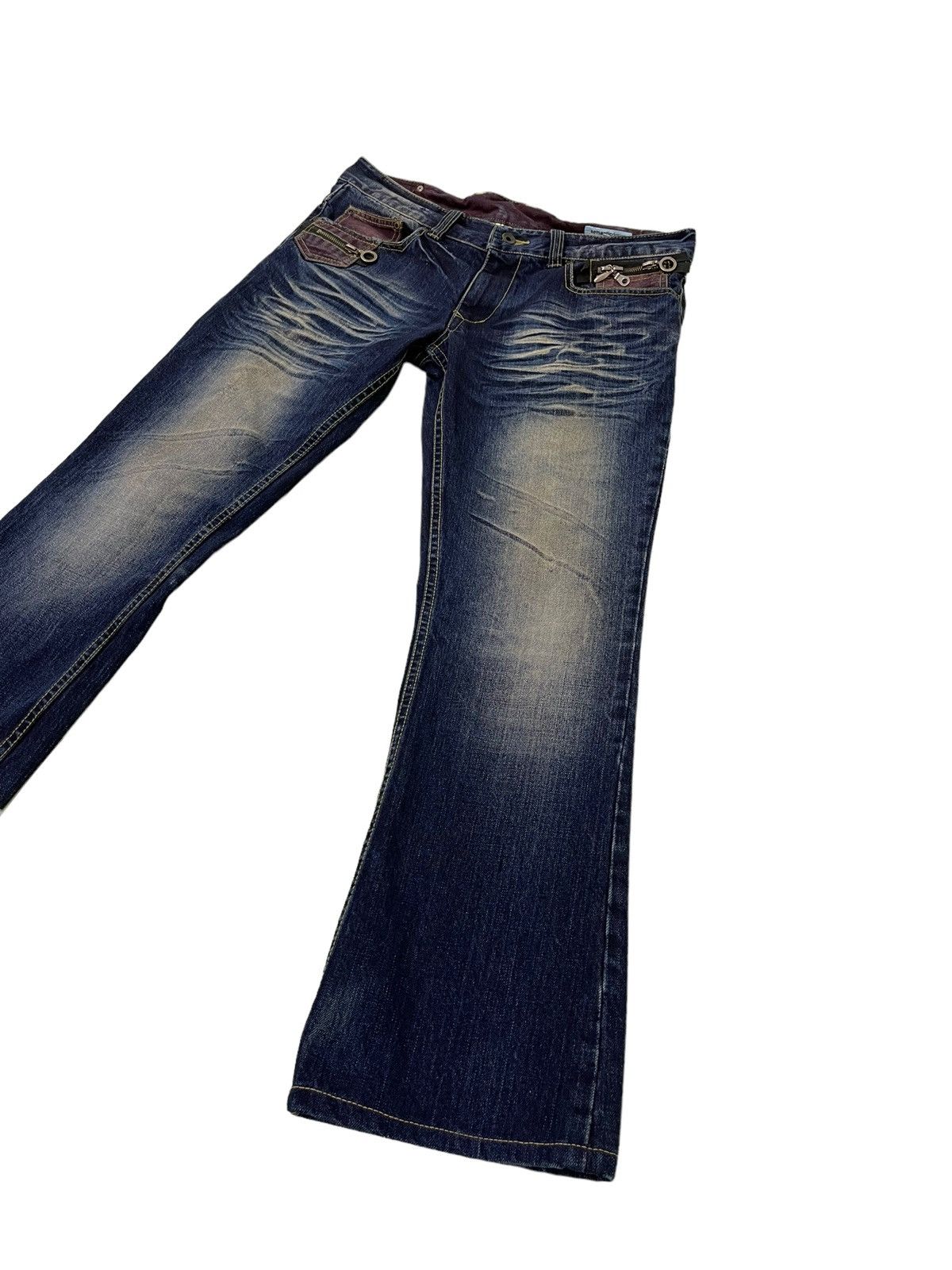 Japanese Brand Flare Jeans Semantic Design Acid Wash Clawmark Boot Cut 4🟦8 Size US 34 / EU 50 - 14 Thumbnail