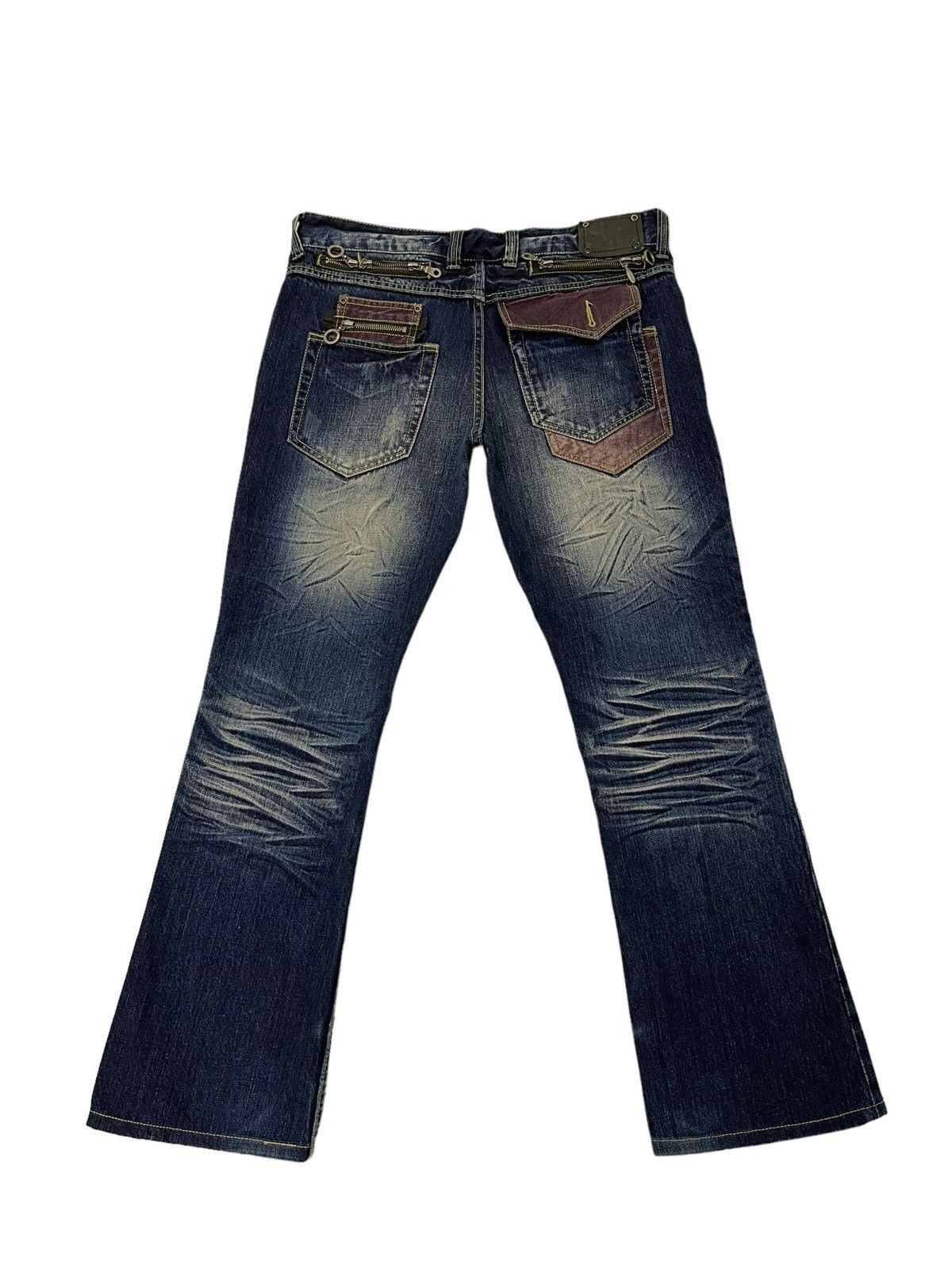 Japanese Brand Flare Jeans Semantic Design Acid Wash Clawmark Boot Cut 4🟦8 Size US 34 / EU 50 - 2 Thumbnail