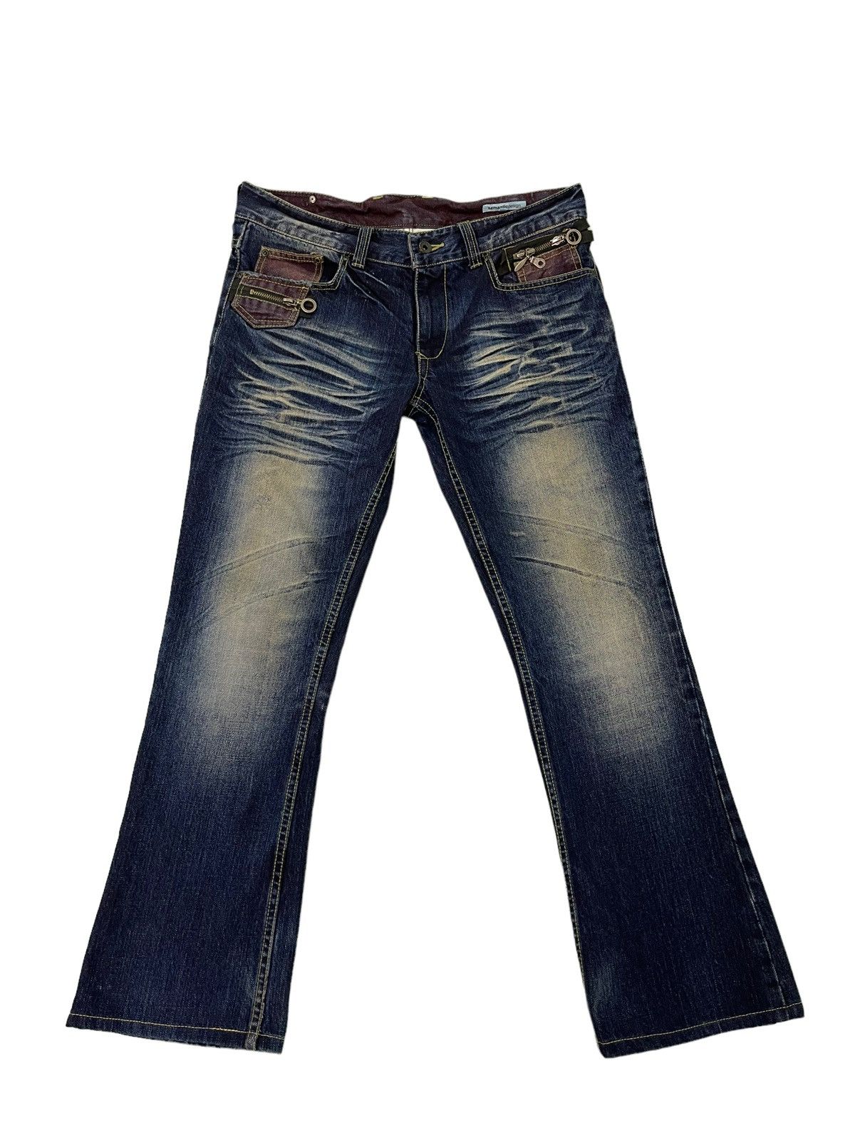 Japanese Brand Flare Jeans Semantic Design Acid Wash Clawmark Boot Cut 4🟦8 Size US 34 / EU 50 - 13 Thumbnail