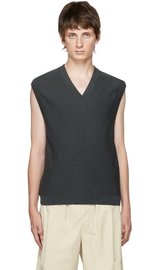 image of Aw22 Lemaire Merino Sweater XL in Ash Black, Men's