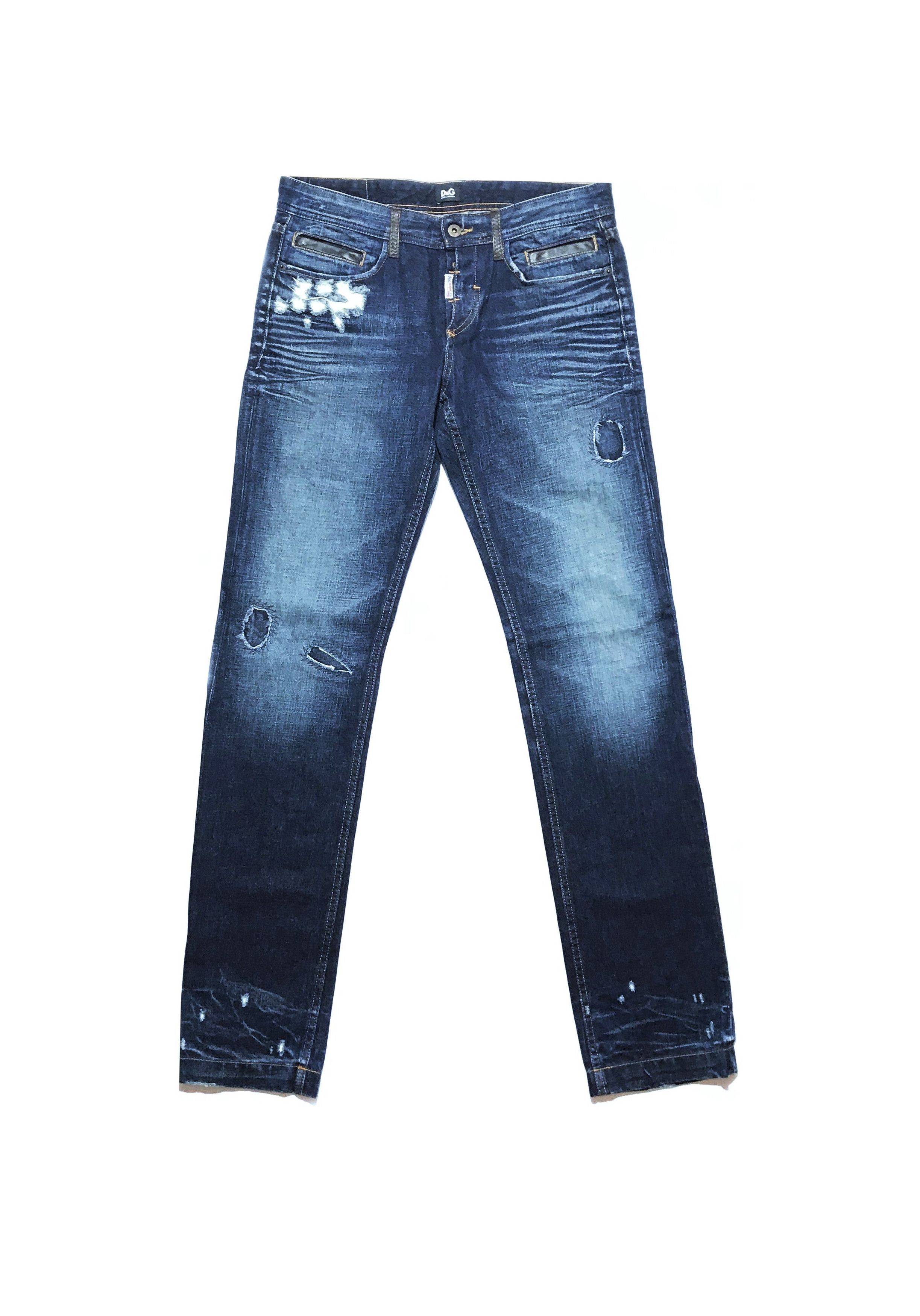 Dolce & Gabbana D&G distessed tight denim jeans with leather details