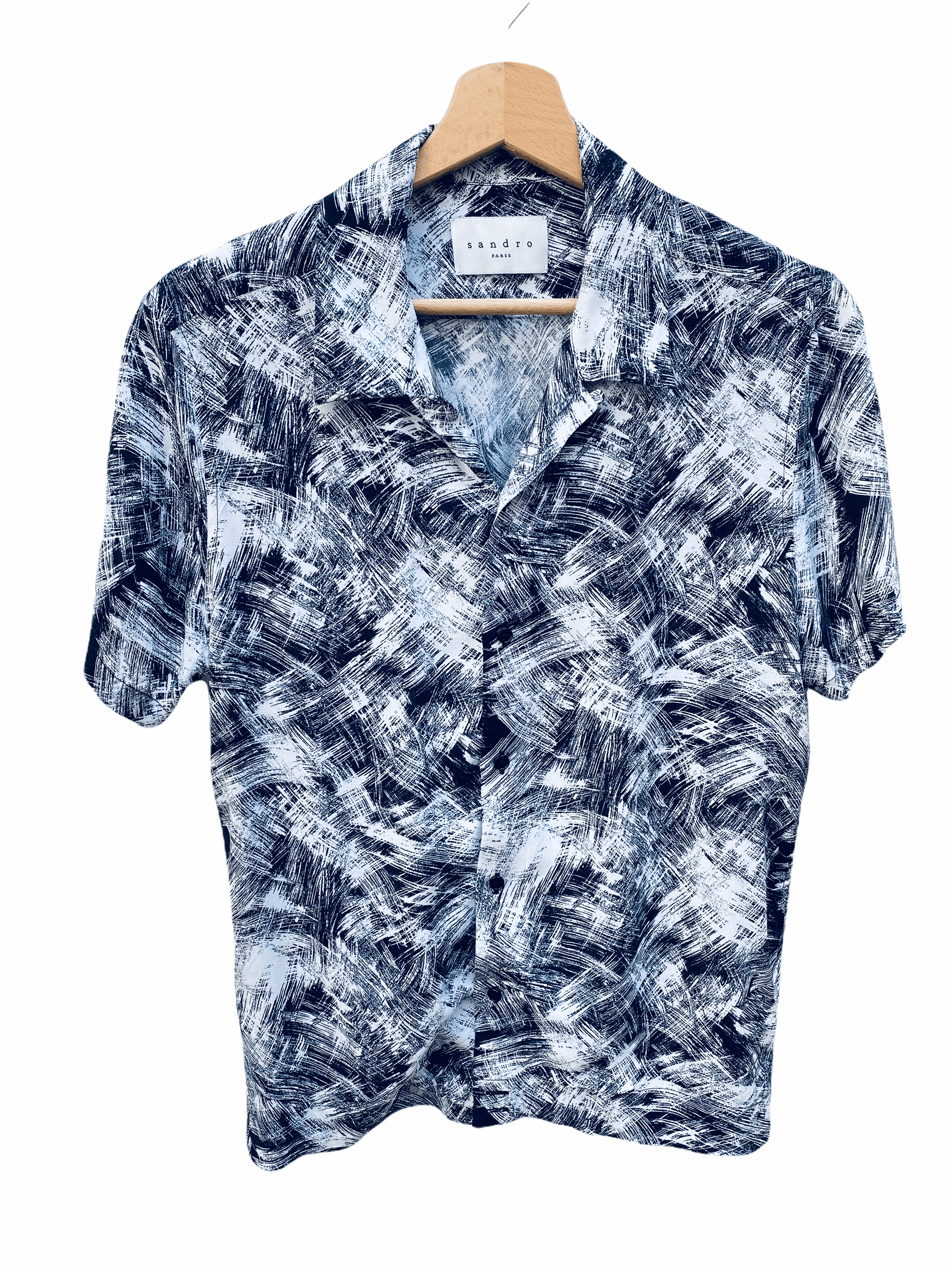 Sandro White / Black Hawaiian Shirt Size US S / EU 44-46 / 1 - 1 Thumbnail