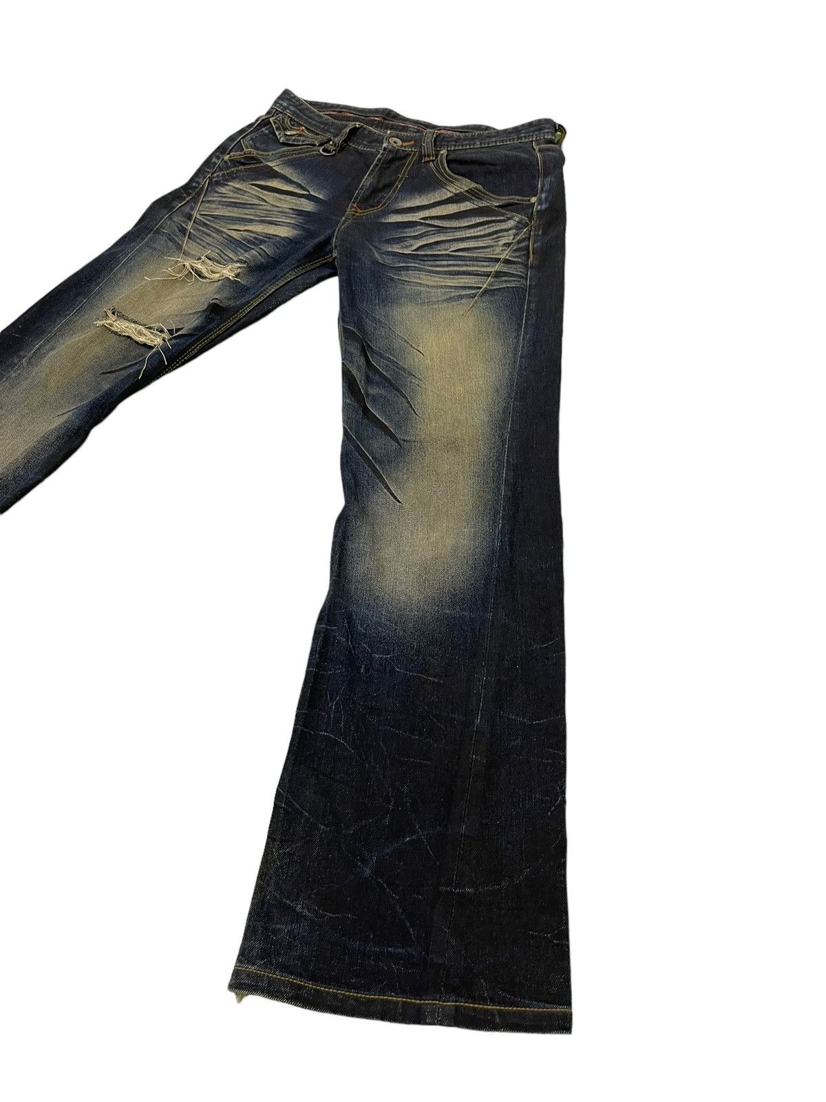 Japanese Brand Flare Jeans Nicole Club Distress Denim Acid Wash Stretch 6🟦 Size US 32 / EU 48 - 3 Thumbnail