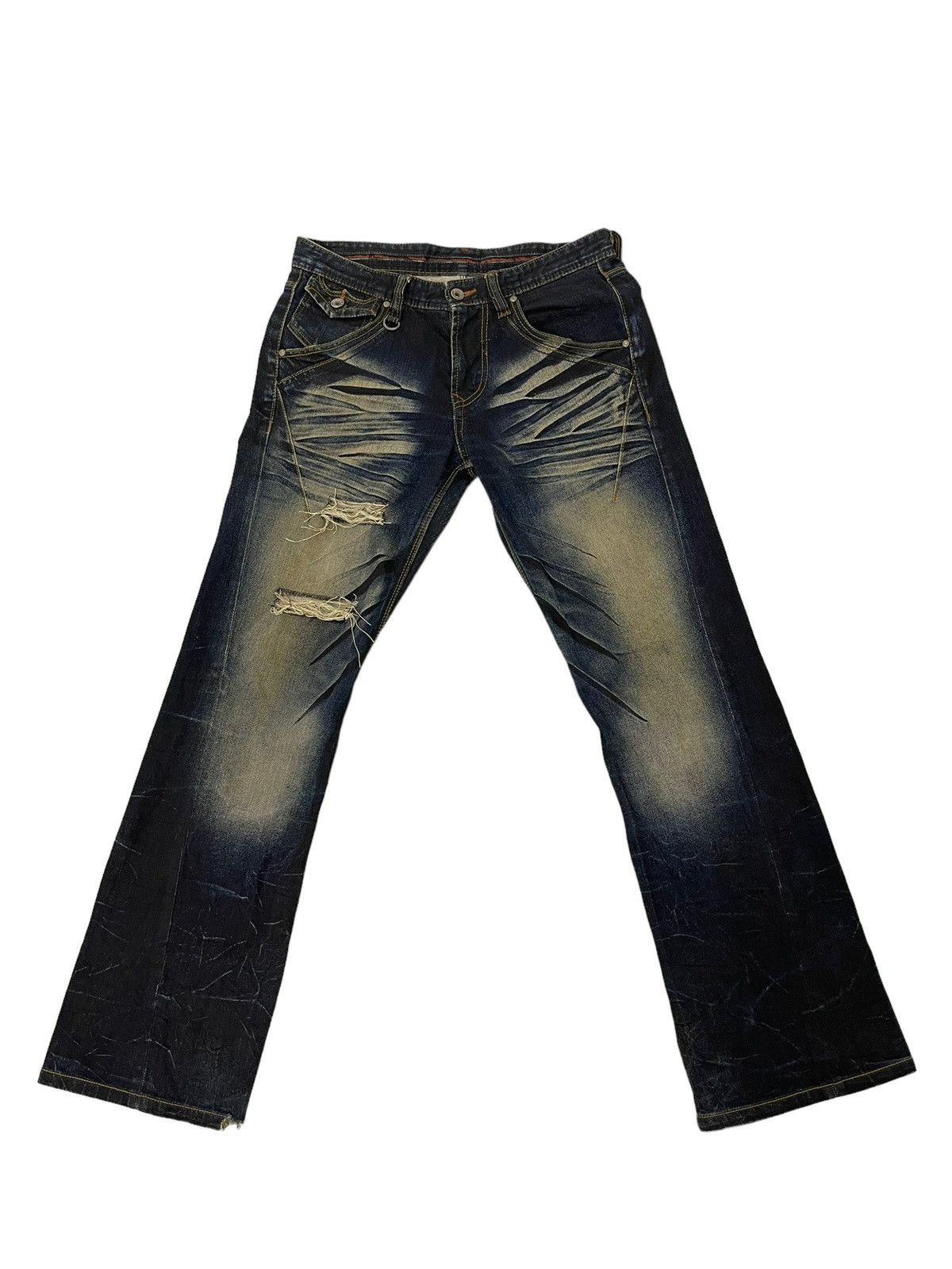 Japanese Brand Flare Jeans Nicole Club Distress Denim Acid Wash Stretch 6🟦 Size US 32 / EU 48 - 2 Thumbnail
