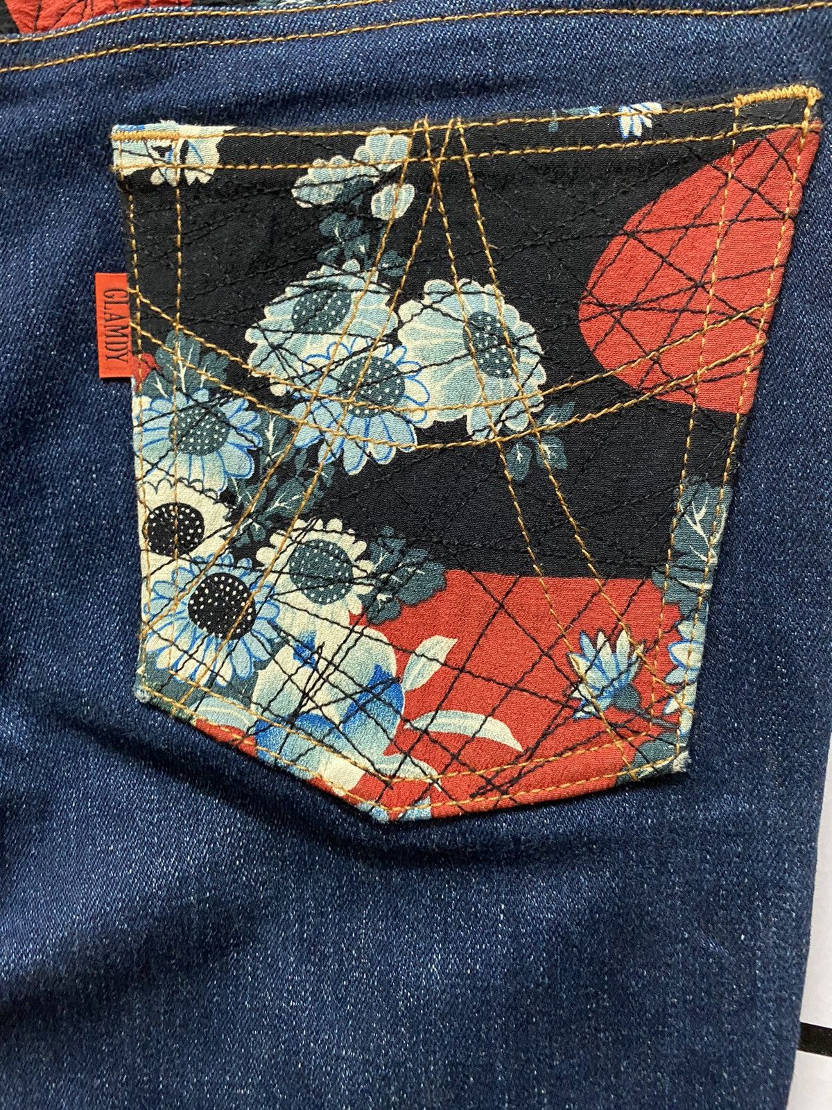 Designer × Japanese Brand Glamdy Made in japan Embroidery Art Flare Denim Pants Size US 28 / EU 44 - 14 Thumbnail